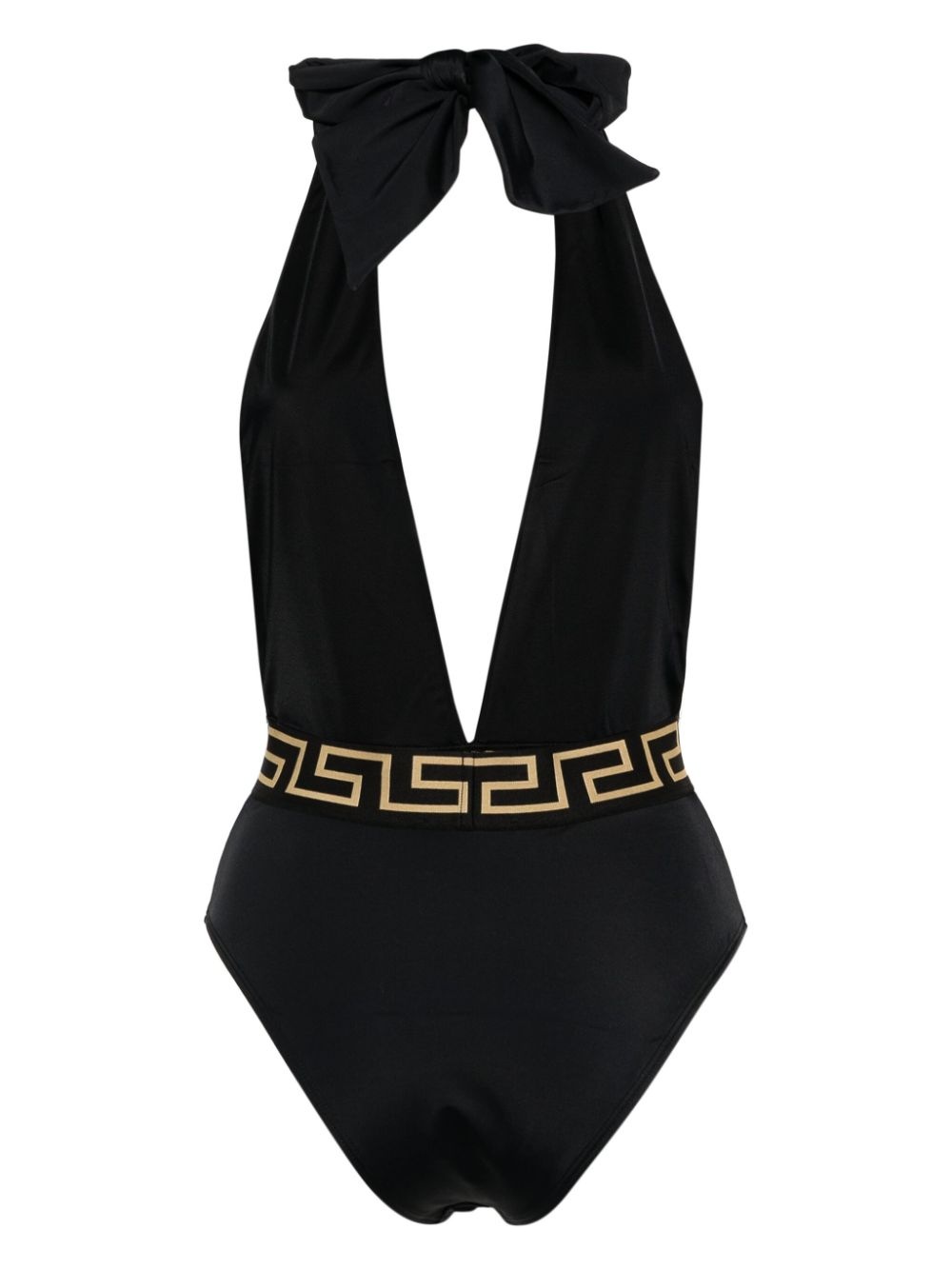 Greca-waistband V-neck swimsuit - 2