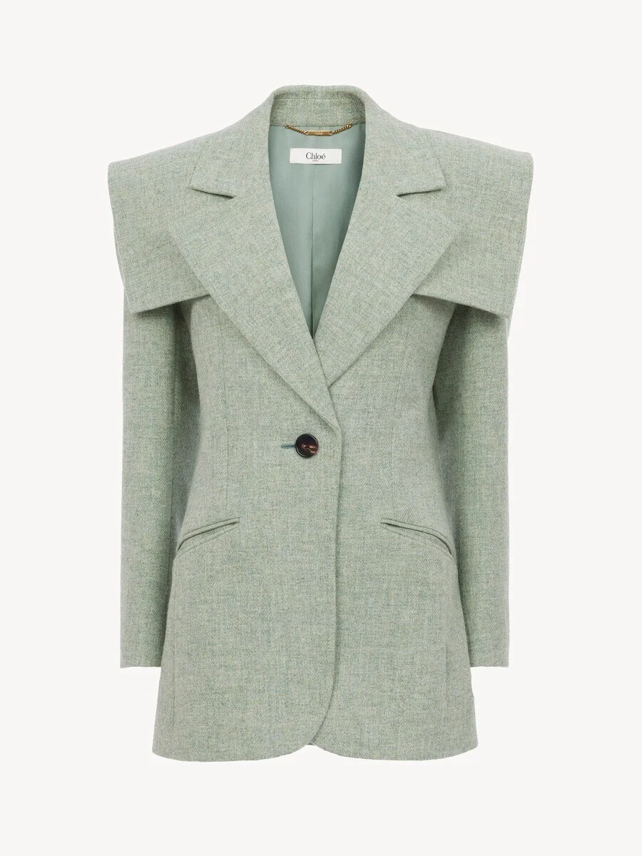 SINGLE-BREASTED TAILORED JACKET IN CHINÉ WOOL - 1