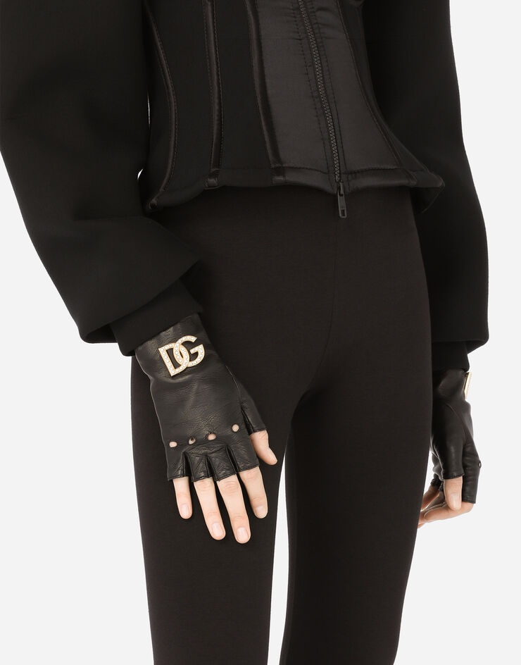 Nappa leather gloves with DG logo and pearls - 2
