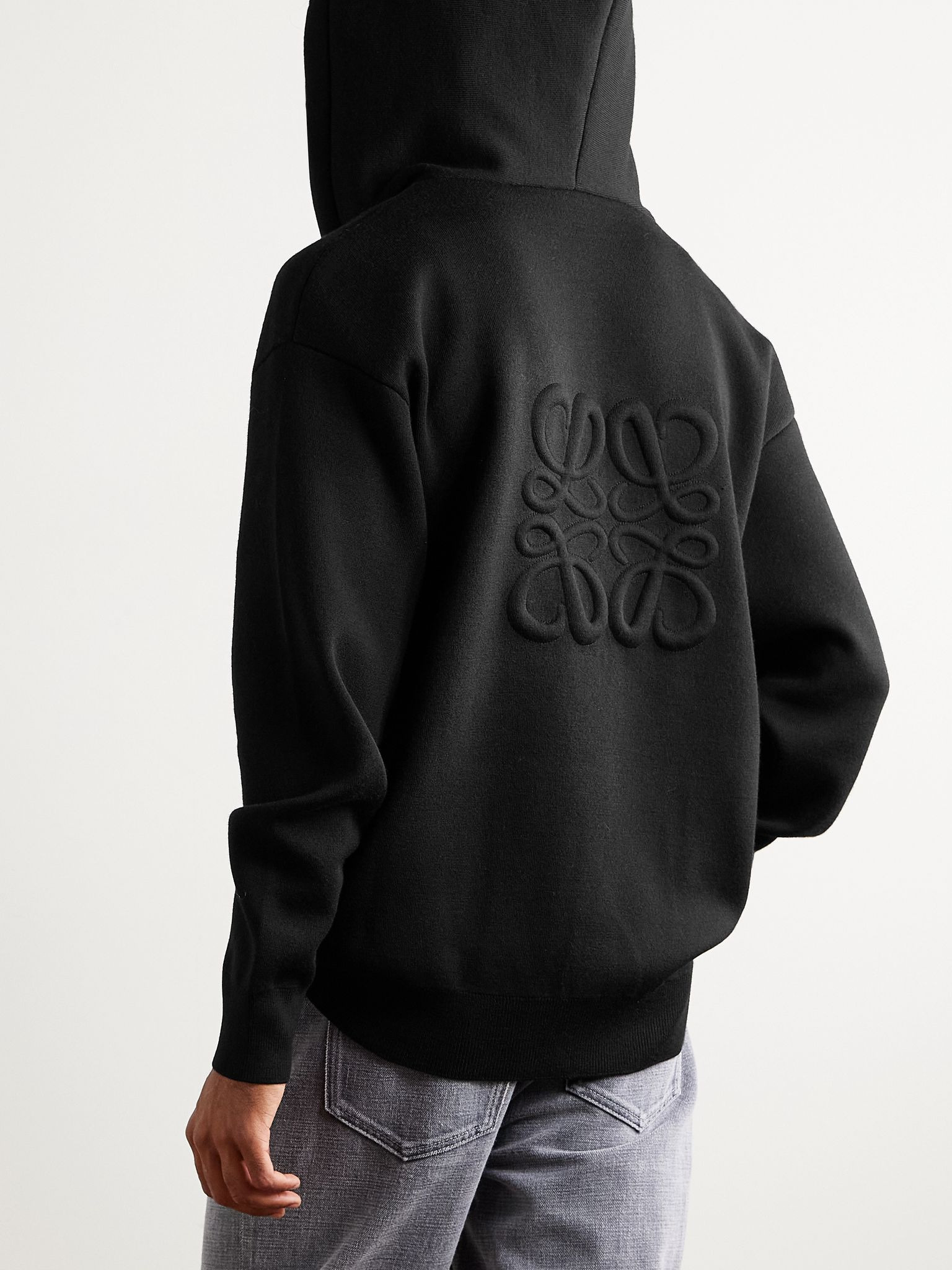 Logo-Embossed Wool-Blend Zip-Up Hoodie Black - 3