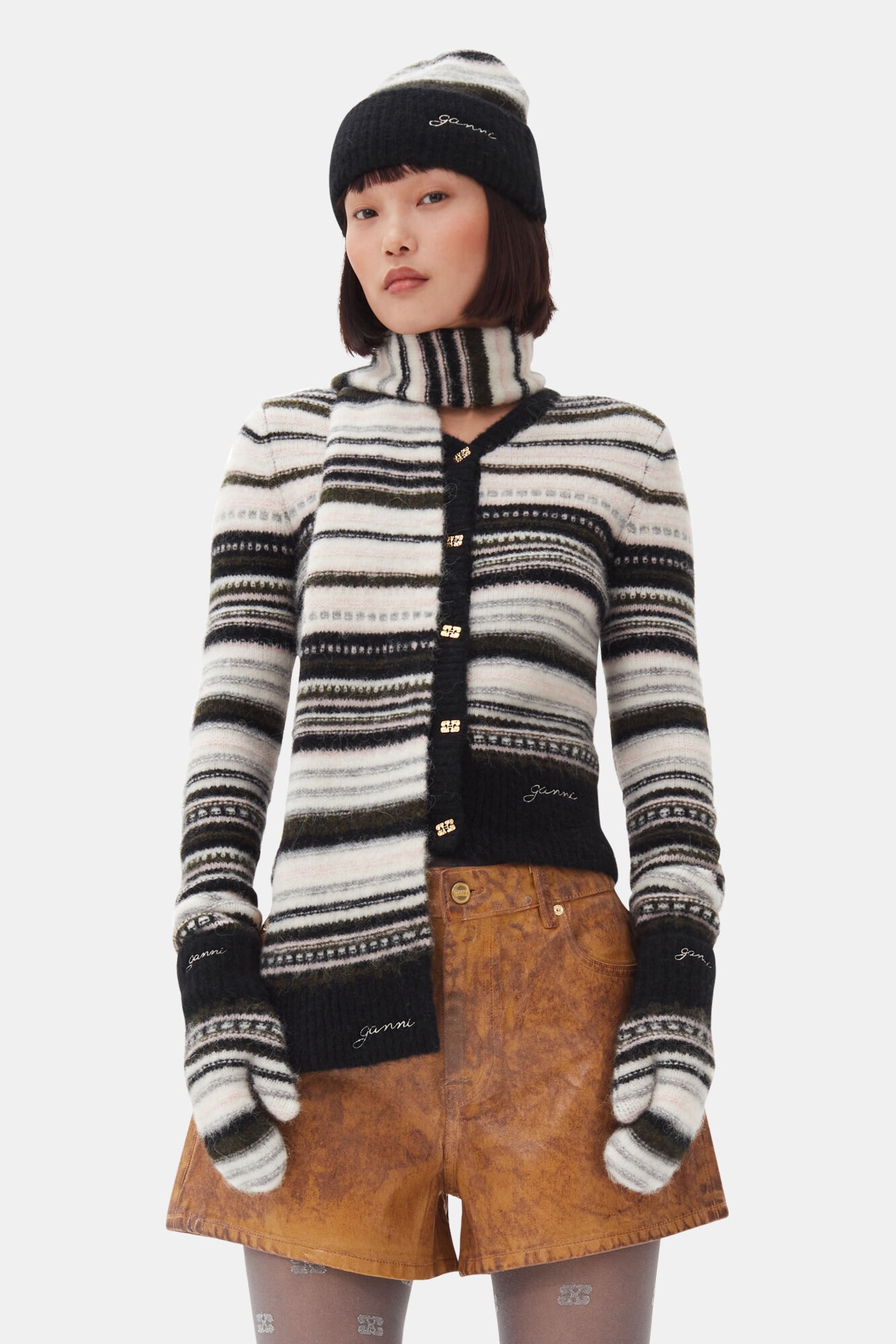マフラー・ストール Ganni Narrow Please Scarf - Ganni - Wool - Black セール】Narrow Scarf Please Recycle（マフラー）｜GANNI