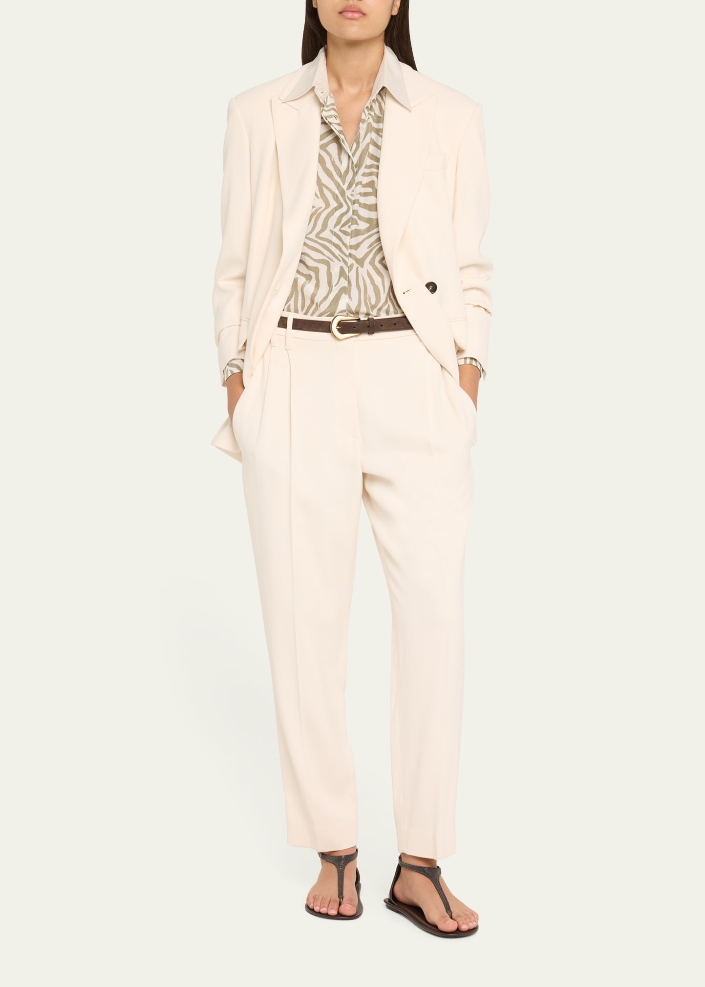 Diagonal Button-Front Viscose Blazer - 2