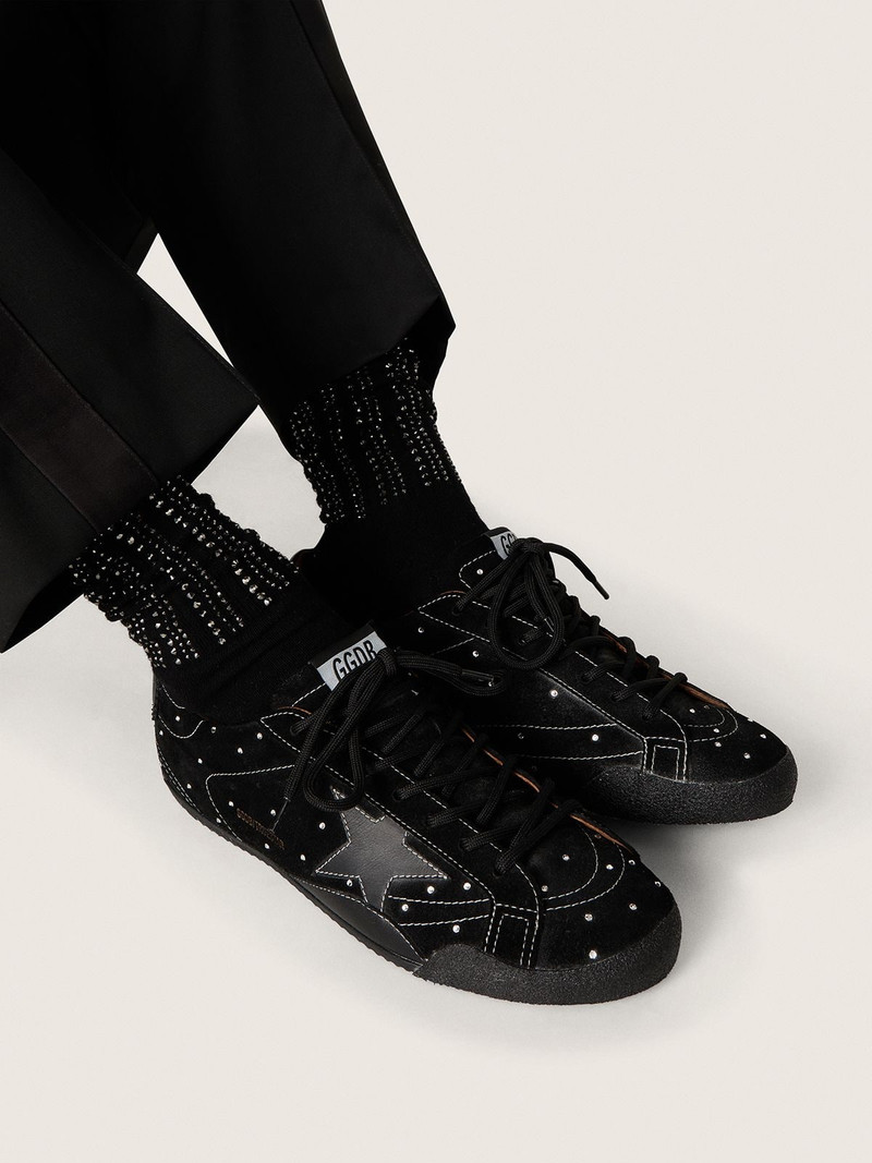 Golden Goose Black socks with distressed details and rhinestones outlook
