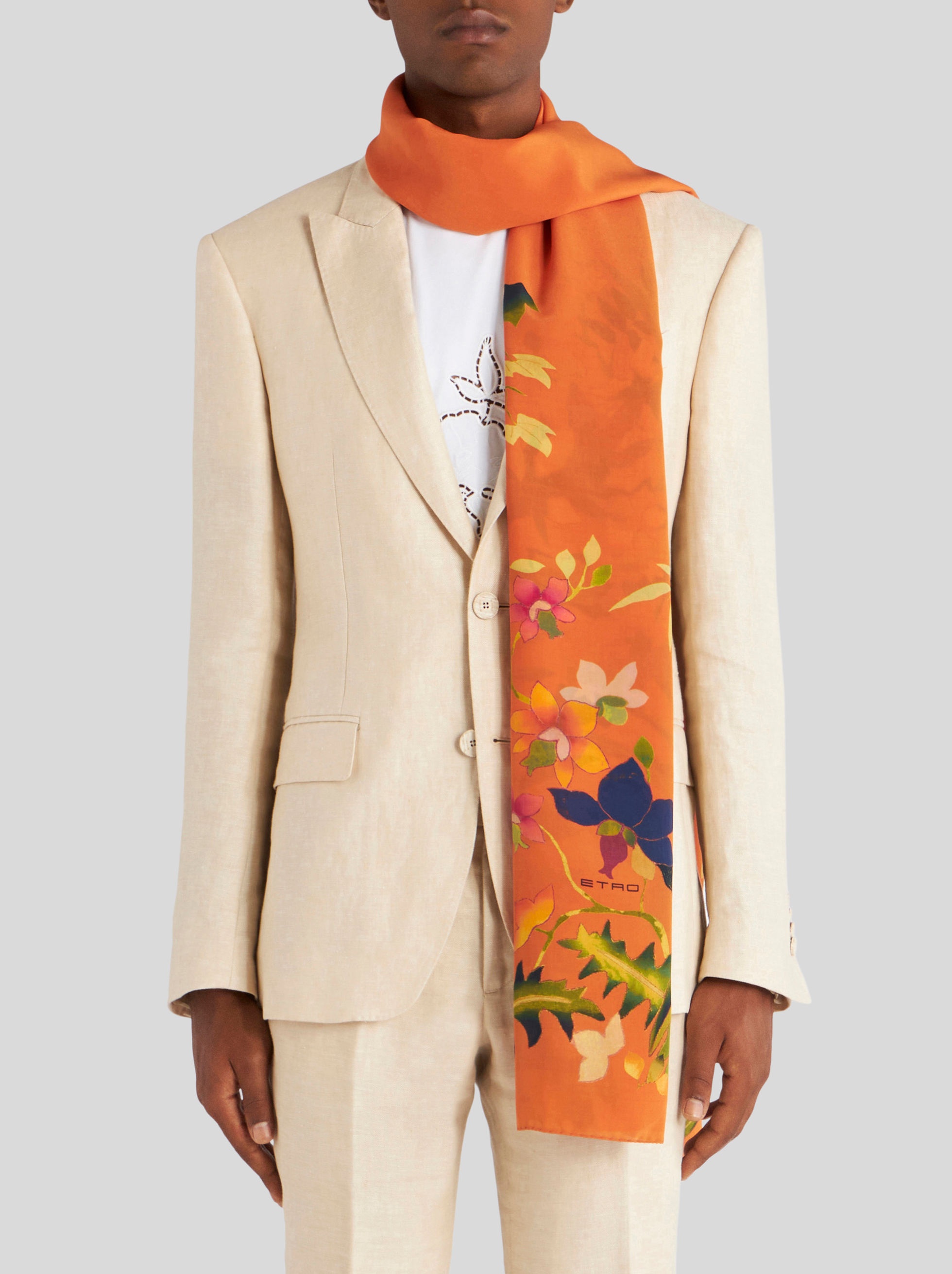 LEAFY FLORAL SILK SCARF - 2