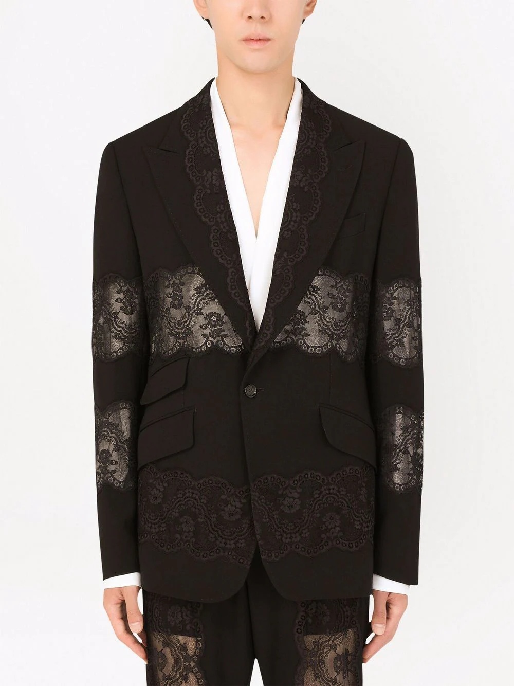 lace-panelled tailored blazer - 3