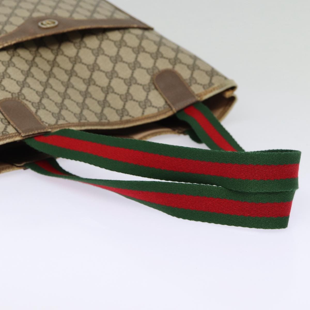 GUCCI GG Supreme Web Sherry Line Tote Bag Pvc Beige Red 40 02 003 - 8
