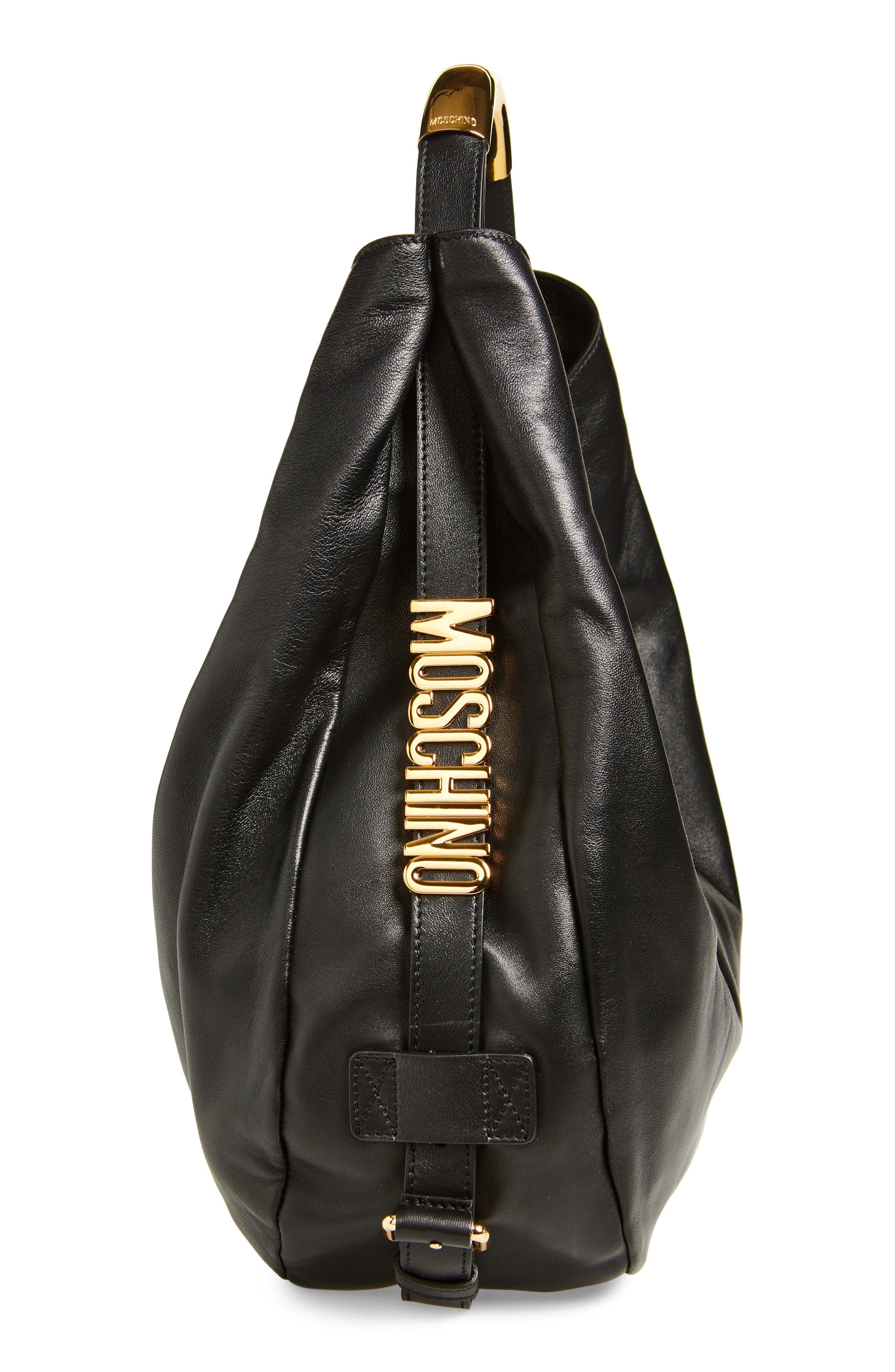 Moschino Handle Me Leather Hobo Bag in Black at Nordstrom - 6