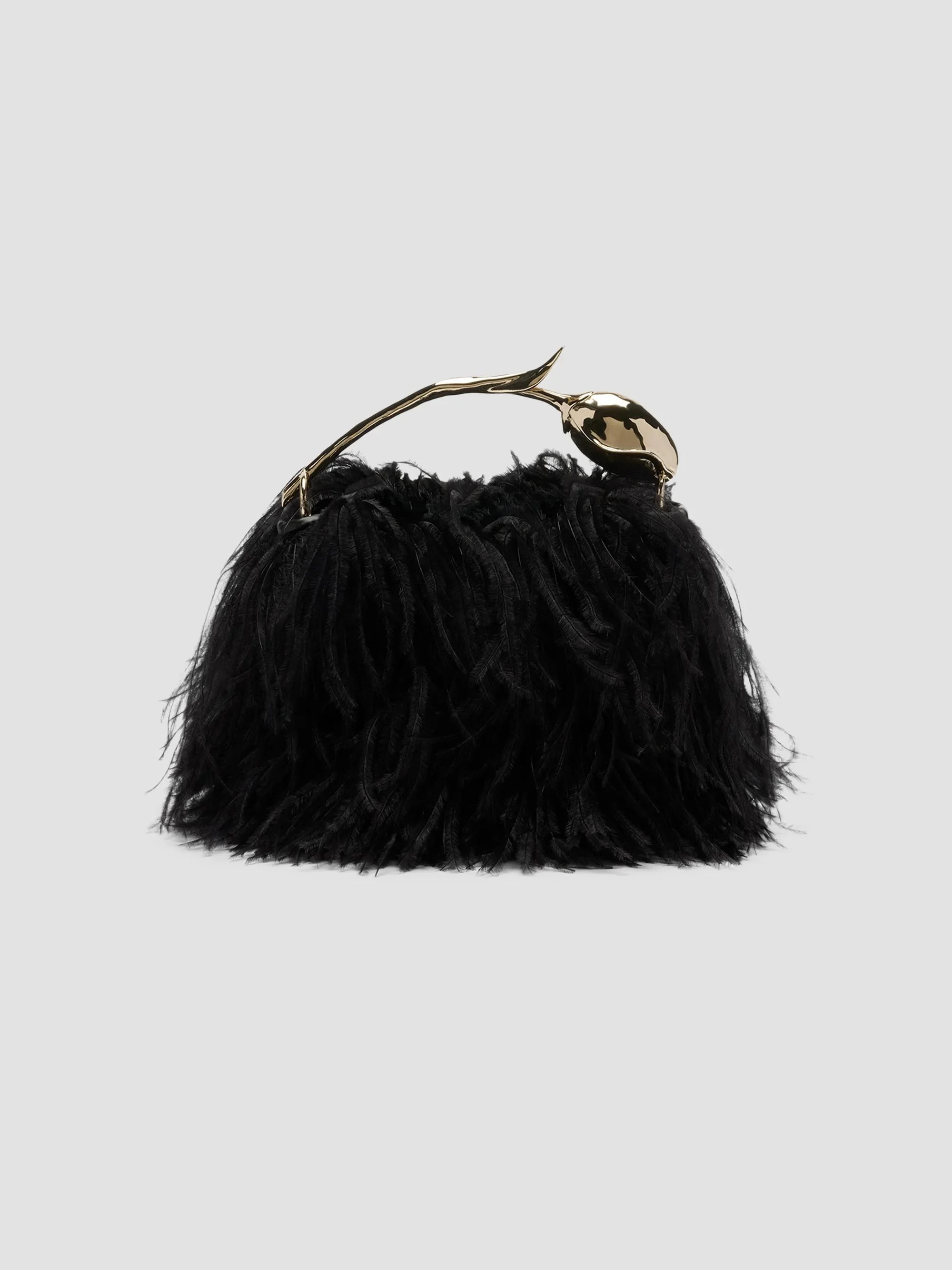 Women's Bloom Mini Ostrich-Feather Leather Top Handle Bag - Black - 1