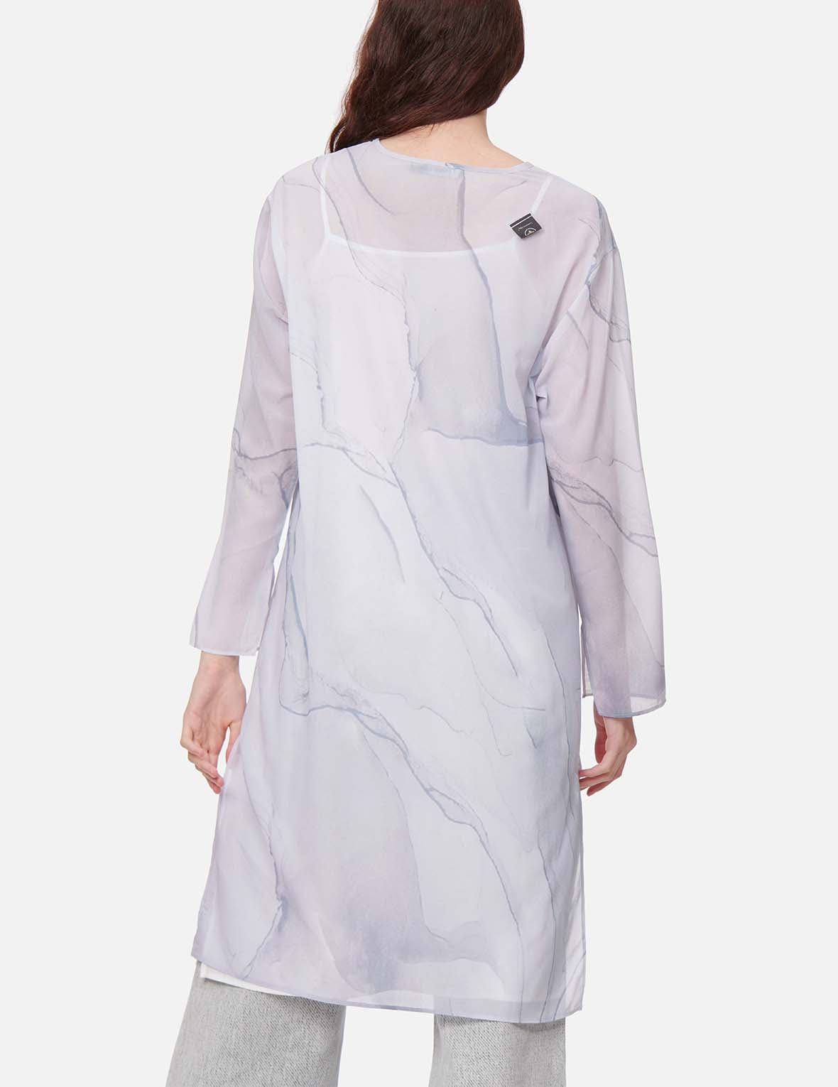 Marble-pattern Print Mesh Dress (with Inner Dress) - 4