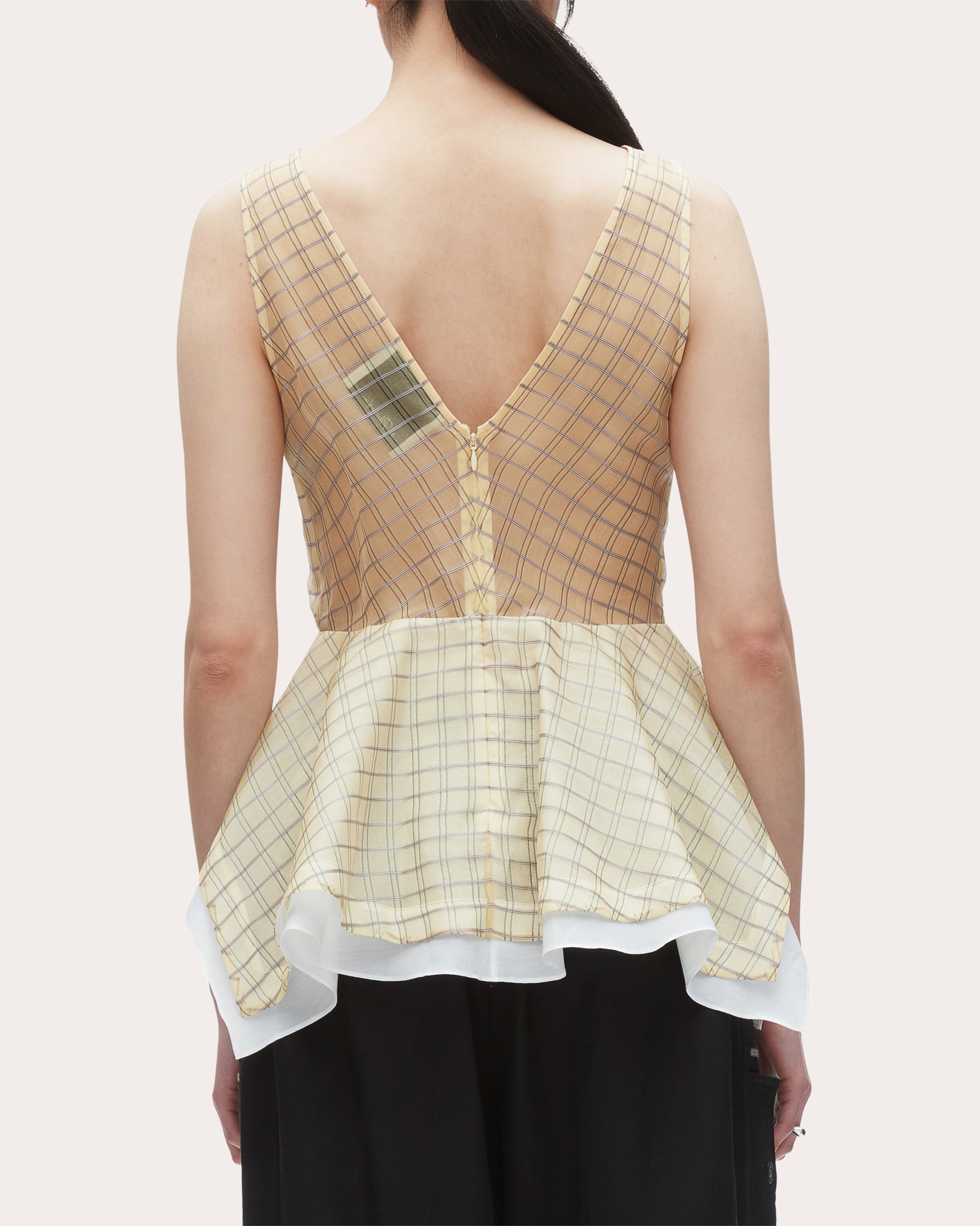 Plaid-Print Silk Organza Peplum Top - 3
