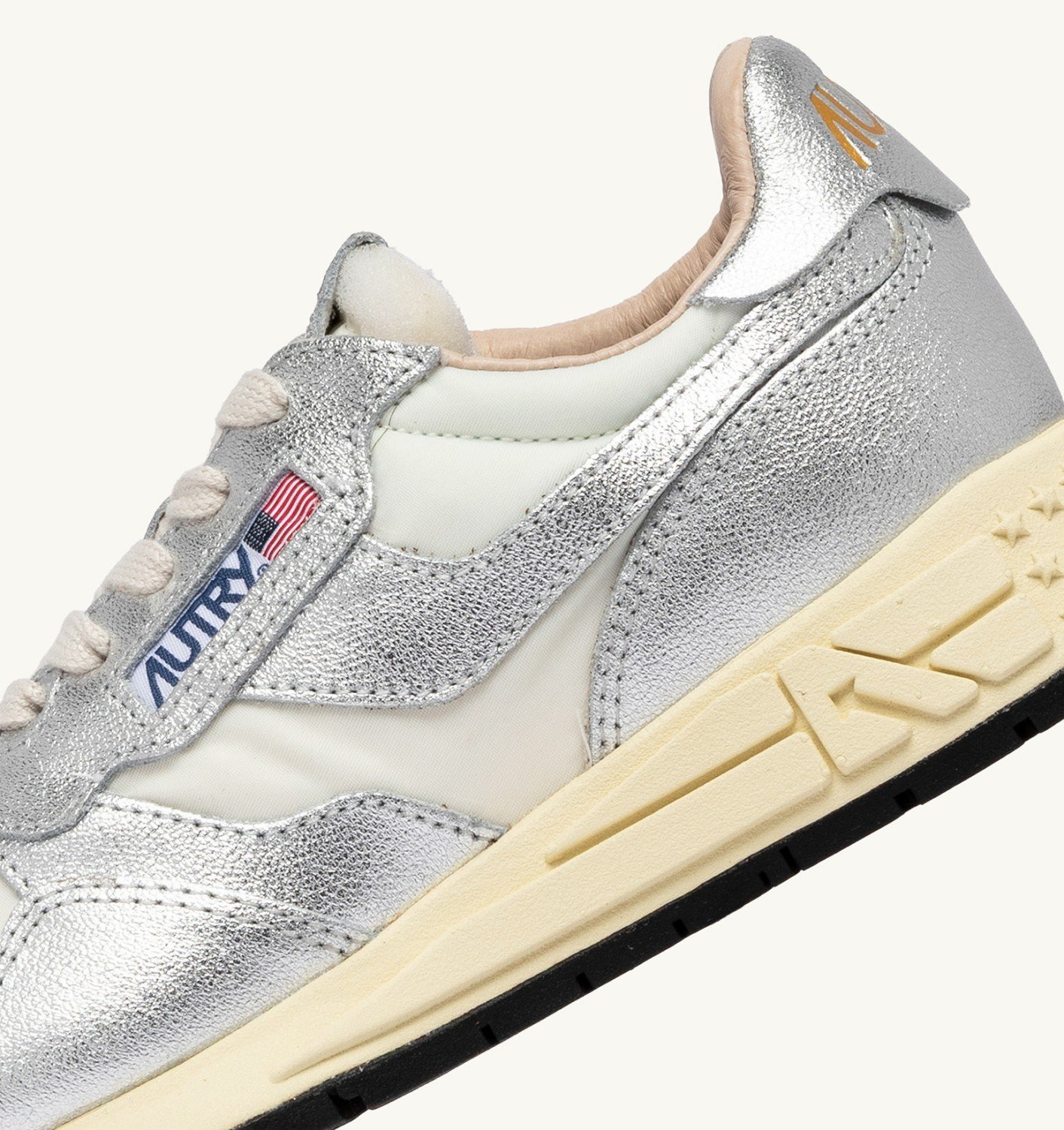 REELWIND LOW SNEAKERS IN WHITE NYLON AND SILVER TONE METALIZED LEATHER - 6