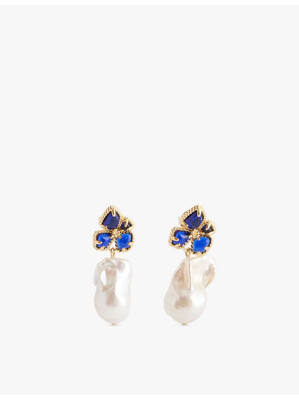 Bloom 12ct Yellow Gold-Plated Brass, Sapphire Stone And Freshwater Pearl Earrings - 1