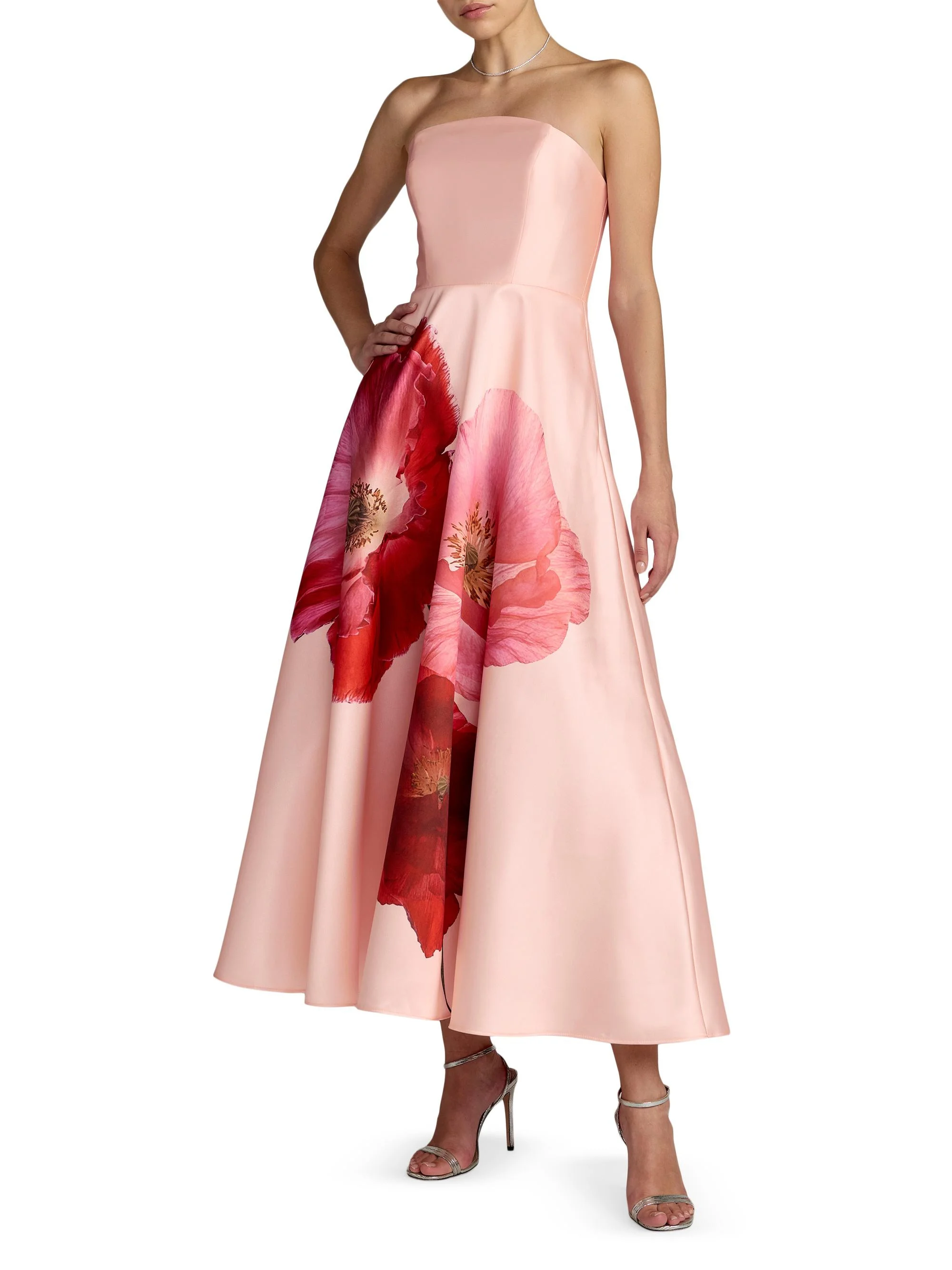 Women's Floral Mikado A-Line Strapless Cocktail Dress - Blush Multi - 1