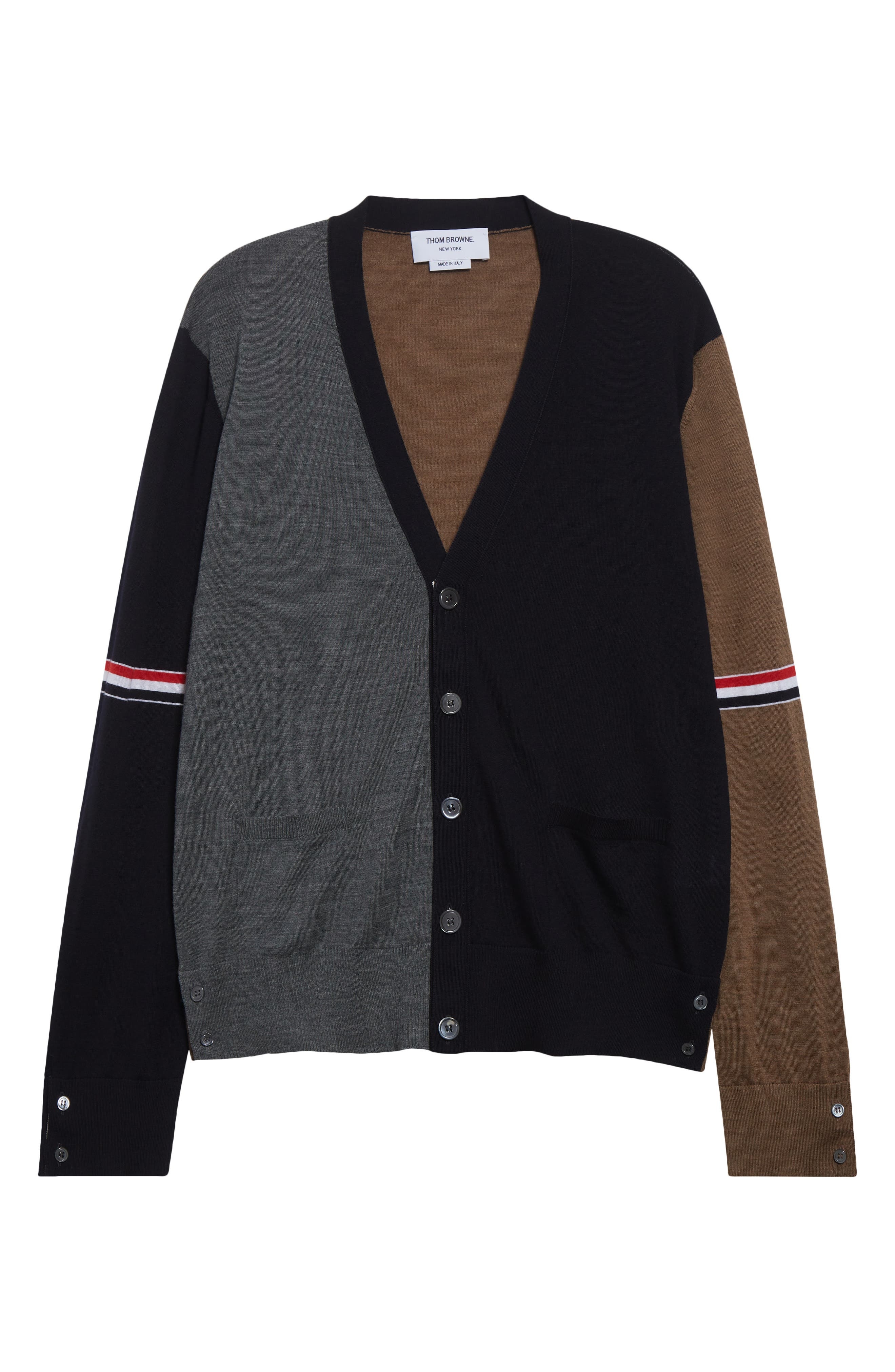 Thom Browne Fun-Mix Colorblock Relaxed Virgin Wool Cardigan in Navy/Grey/Brown at Nordstrom - 6