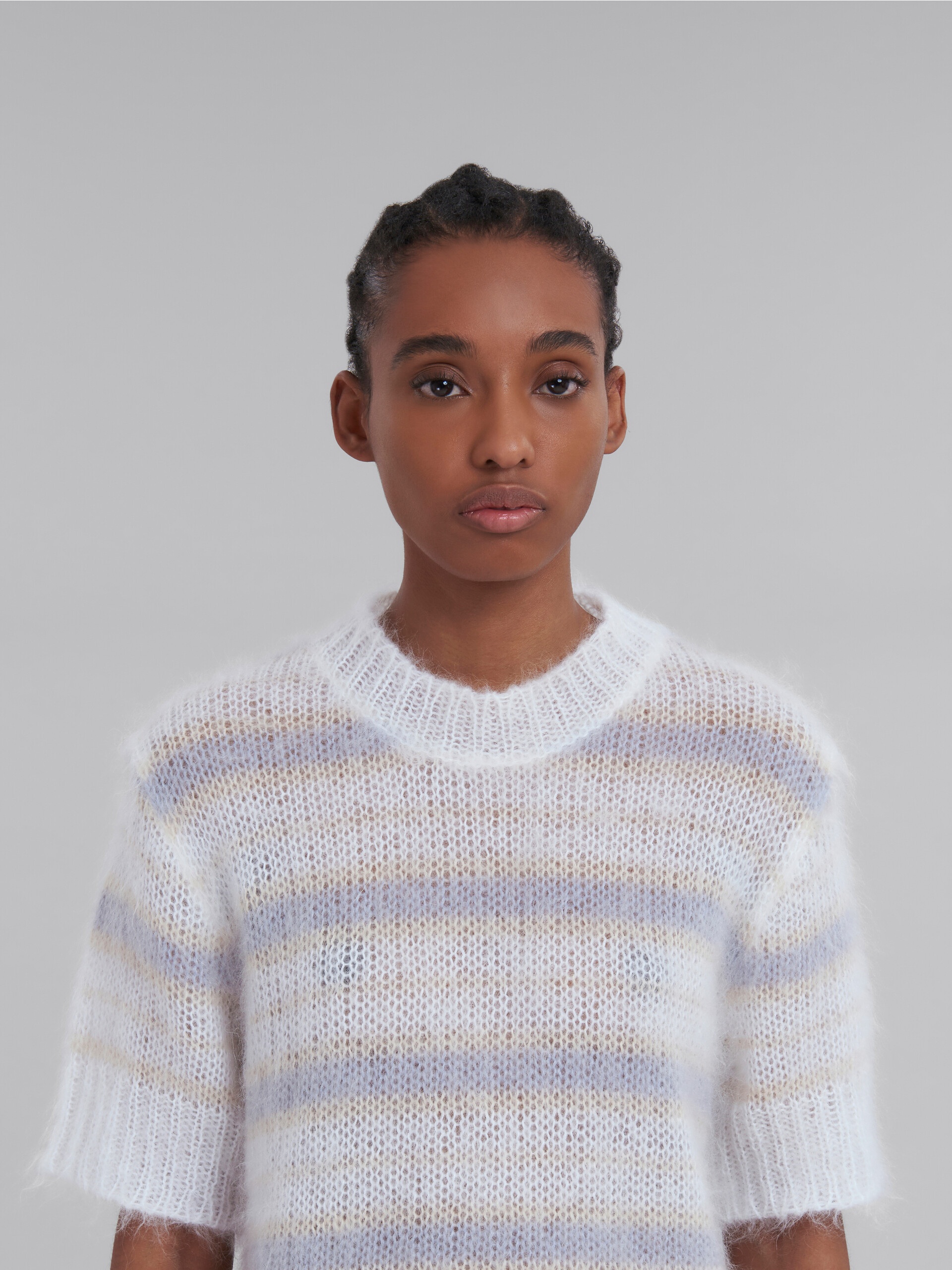 Marni WHITE MOHAIR AND WOOL STRIPED TOP