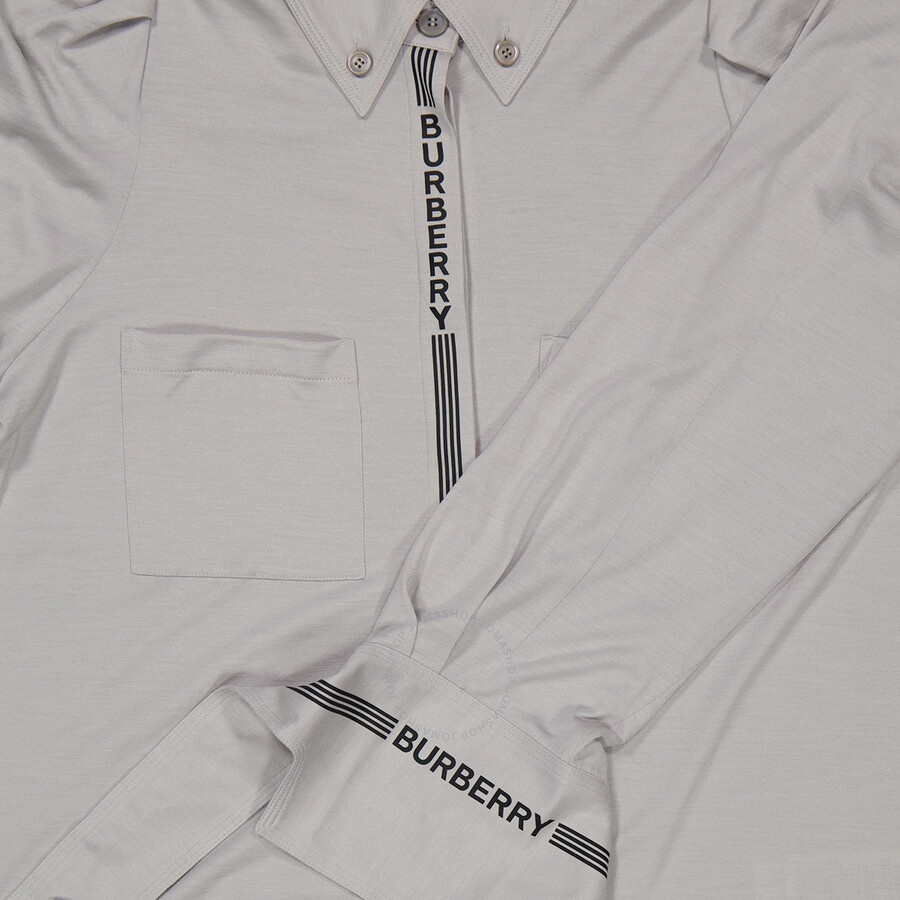 Burberry Grey Melange Stripe And Logo-trimmed Wool And Silk Shirt - 6
