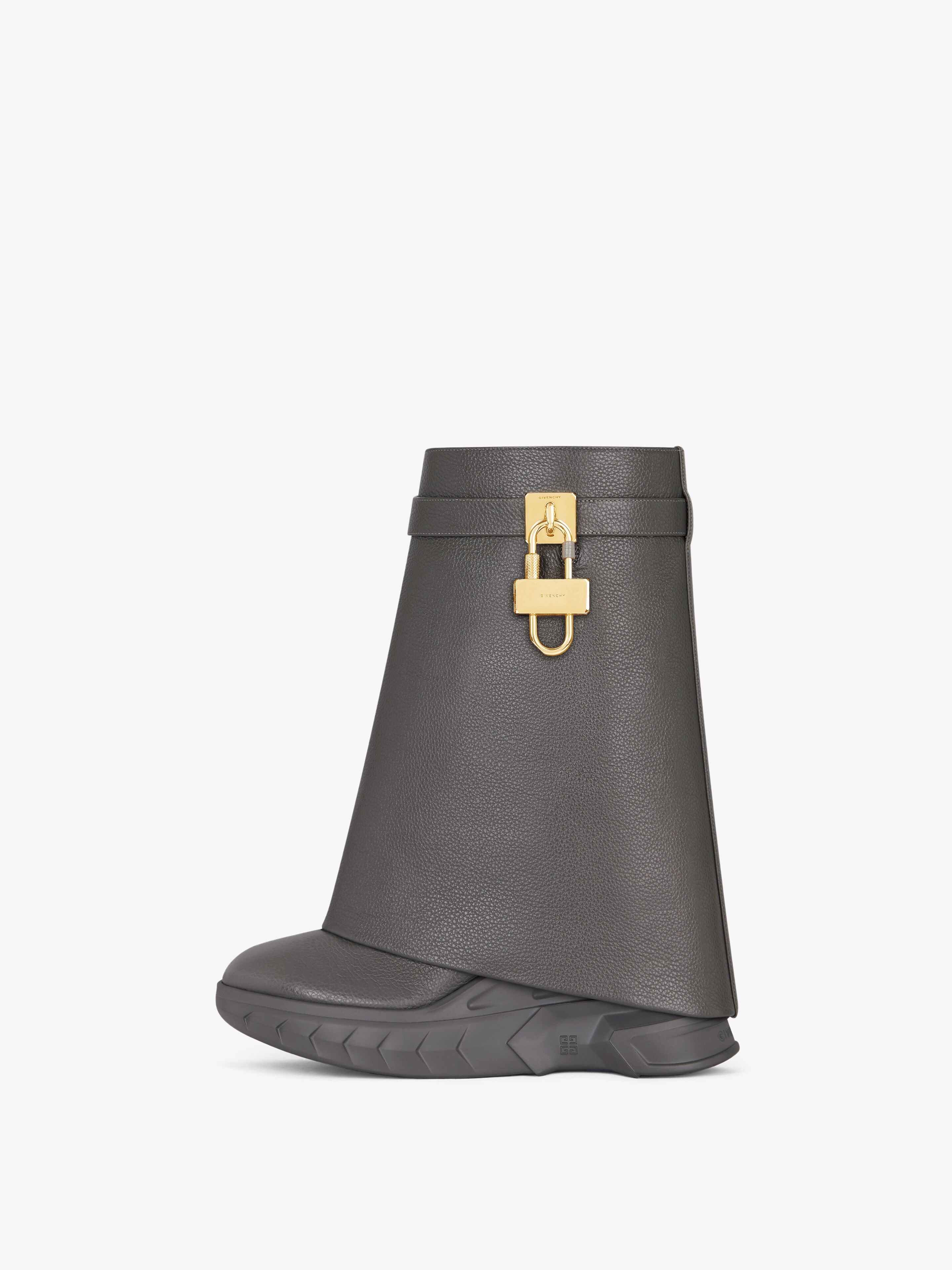 SHARK LOCK BIKER ANKLE BOOTS IN GRAINED LEATHER - 4