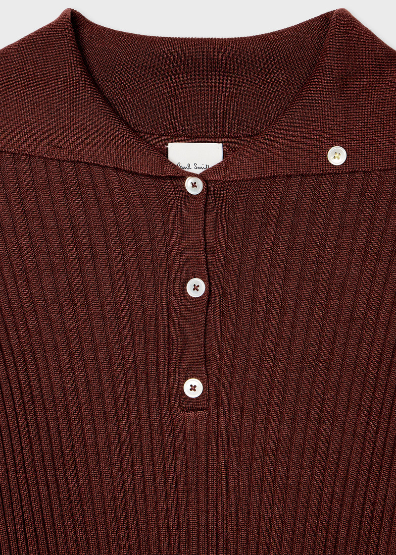 Paul Smith Women's Brown Ribbed Knit Sailor-Collar Button Sweater outlook