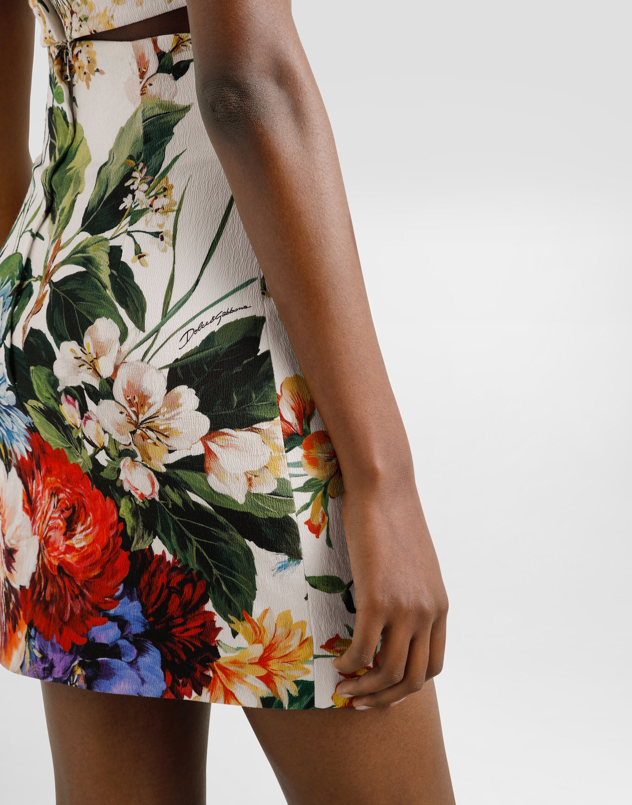 Flower bouquet-print mini skirt - 5