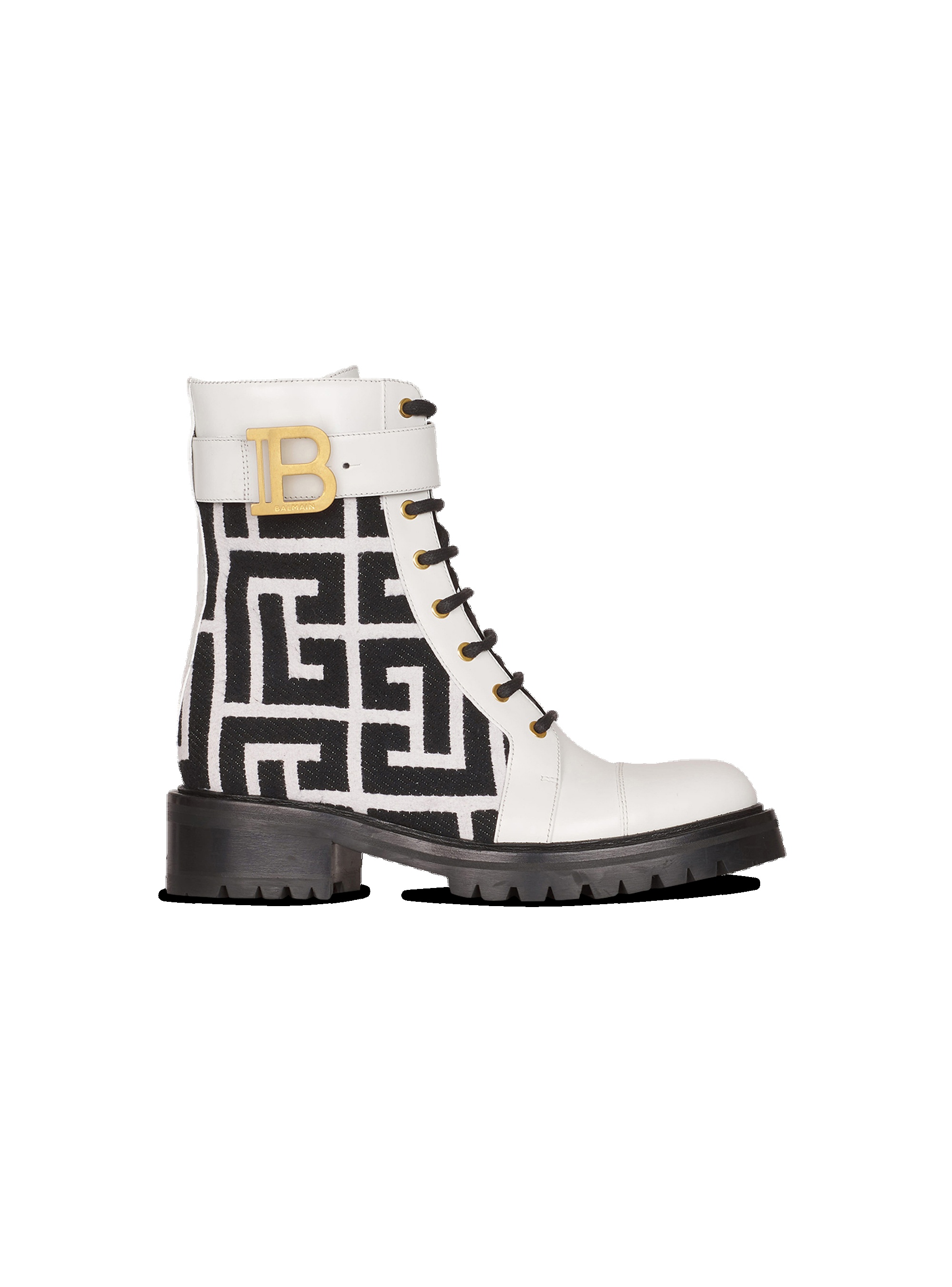 Bicolor jacquard Ranger Romy ankle boots with Balmain monogram - 1