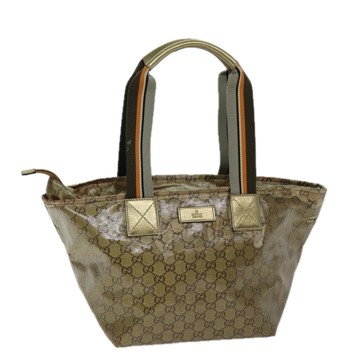 GUCCI GG Crystal Tote Bag Gold Gray Brown - 1