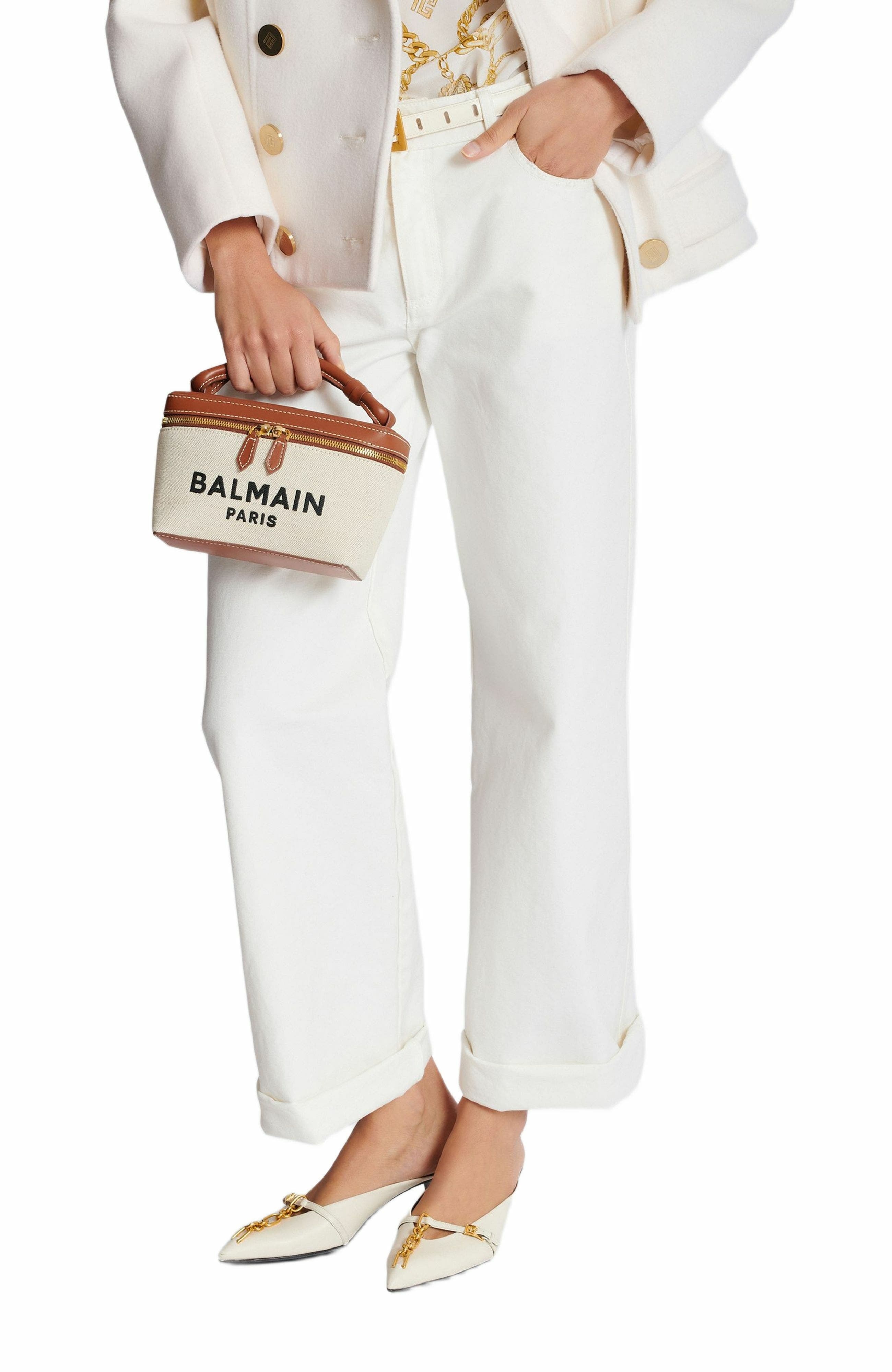 Balmain B-Army Vanity Case in canvas and leather in Beige at Nordstrom - 8