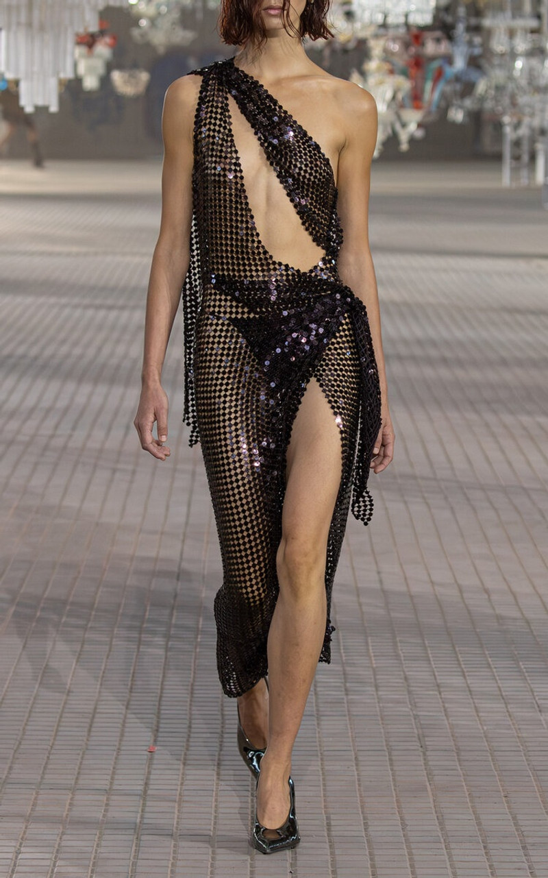 Paillette-Embellished Mesh Maxi Dress burgundy 1