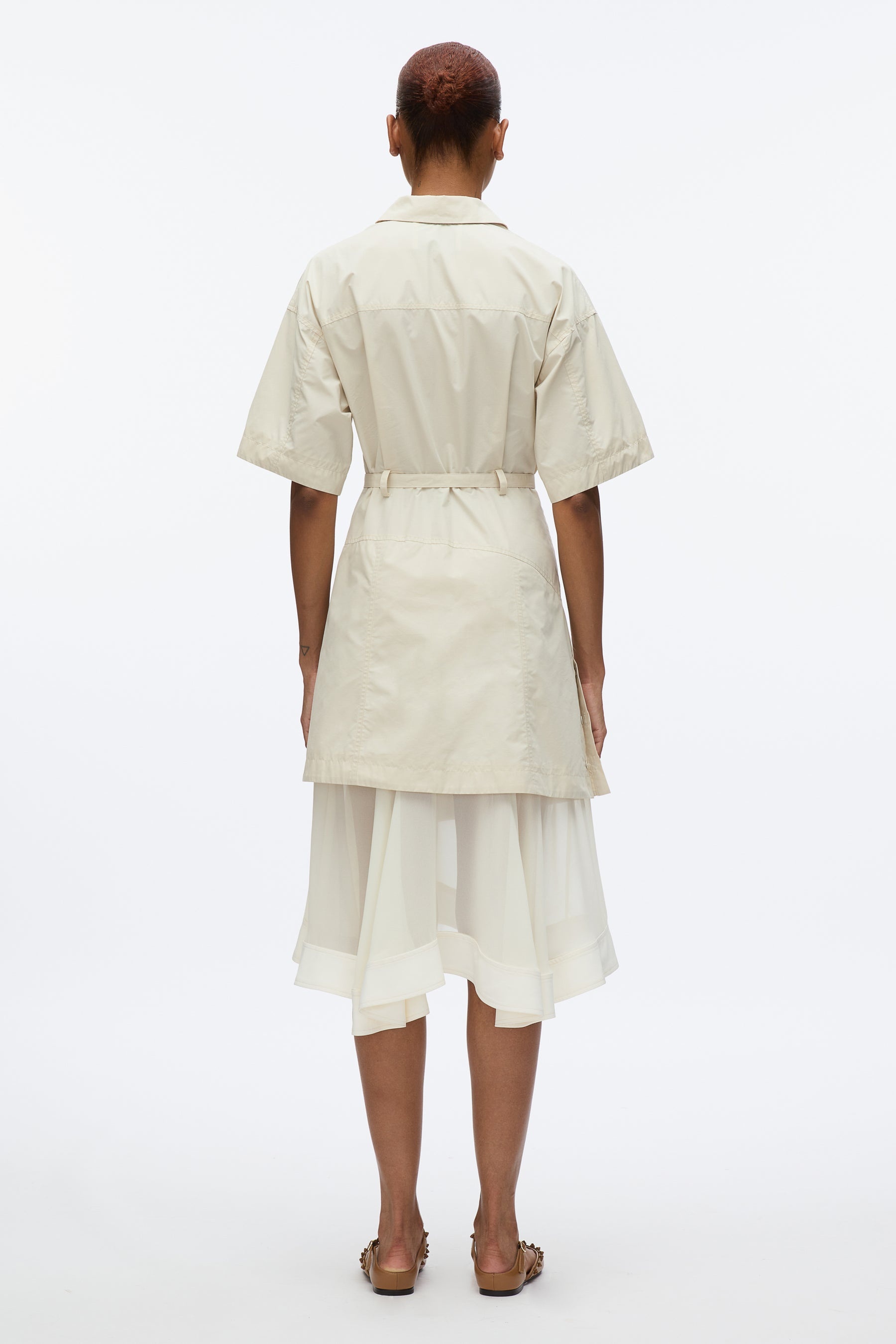 Cascade Hem Shirt Dress with Lace - 3