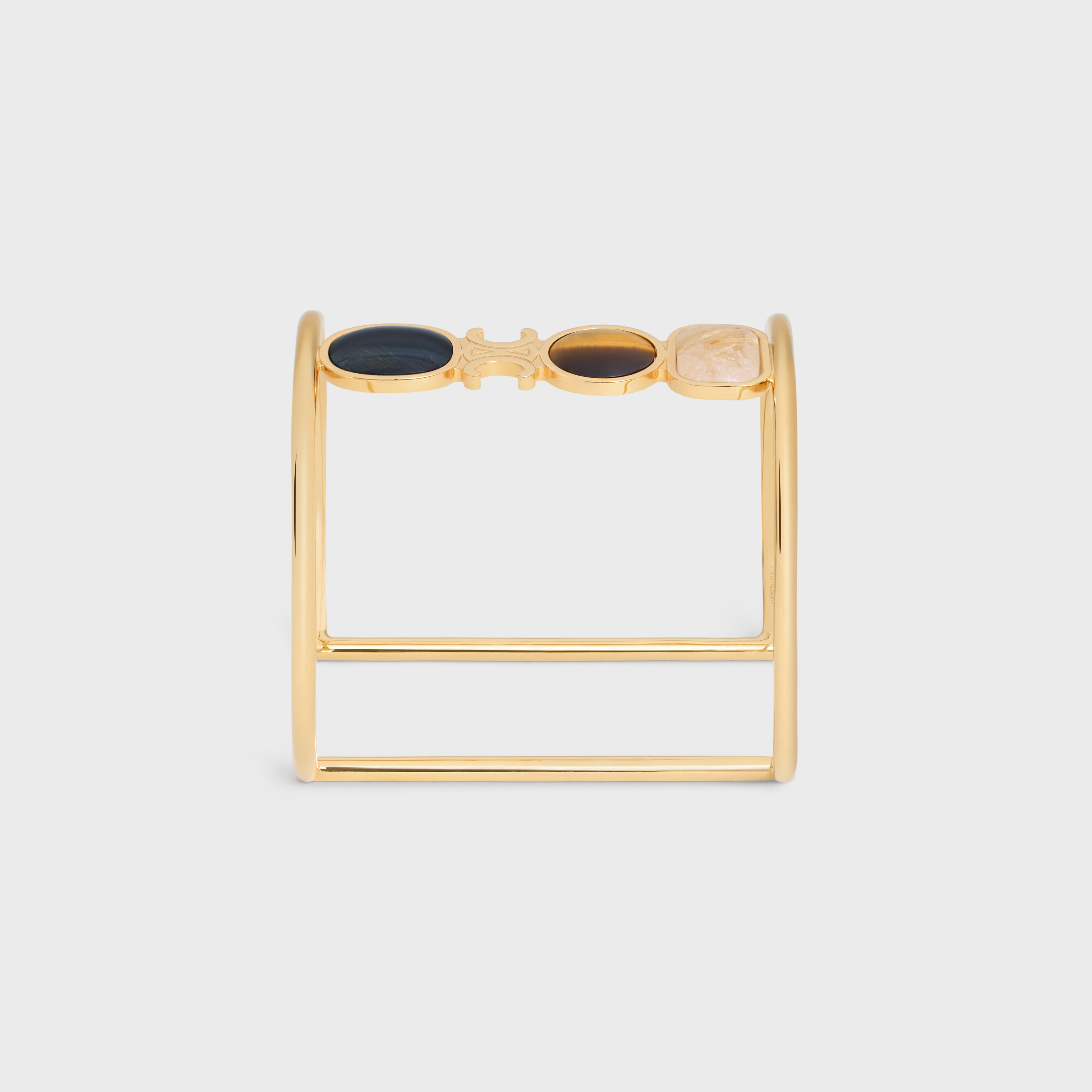 Triomphe Indie Cuff in Brass with Gold Finish, Rutilated Quartz, Tiger Eye and Hawk Eye - 3