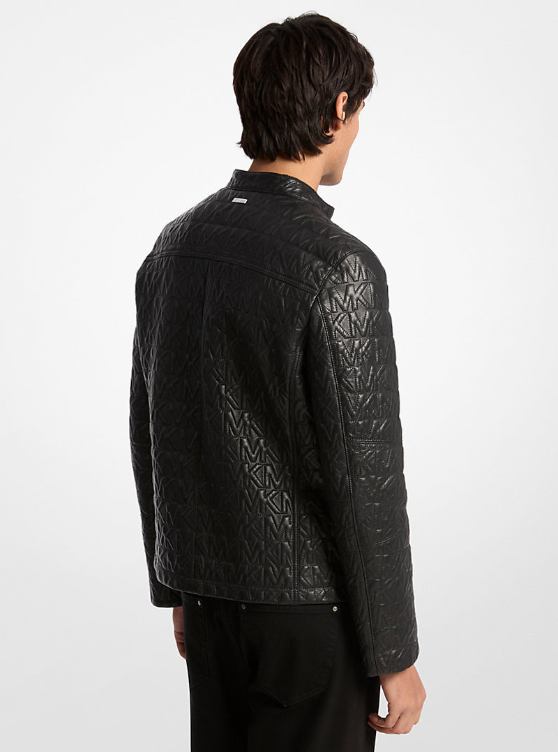 MICHAEL KORS Logo Embossed Leather Racer Jacket outlook