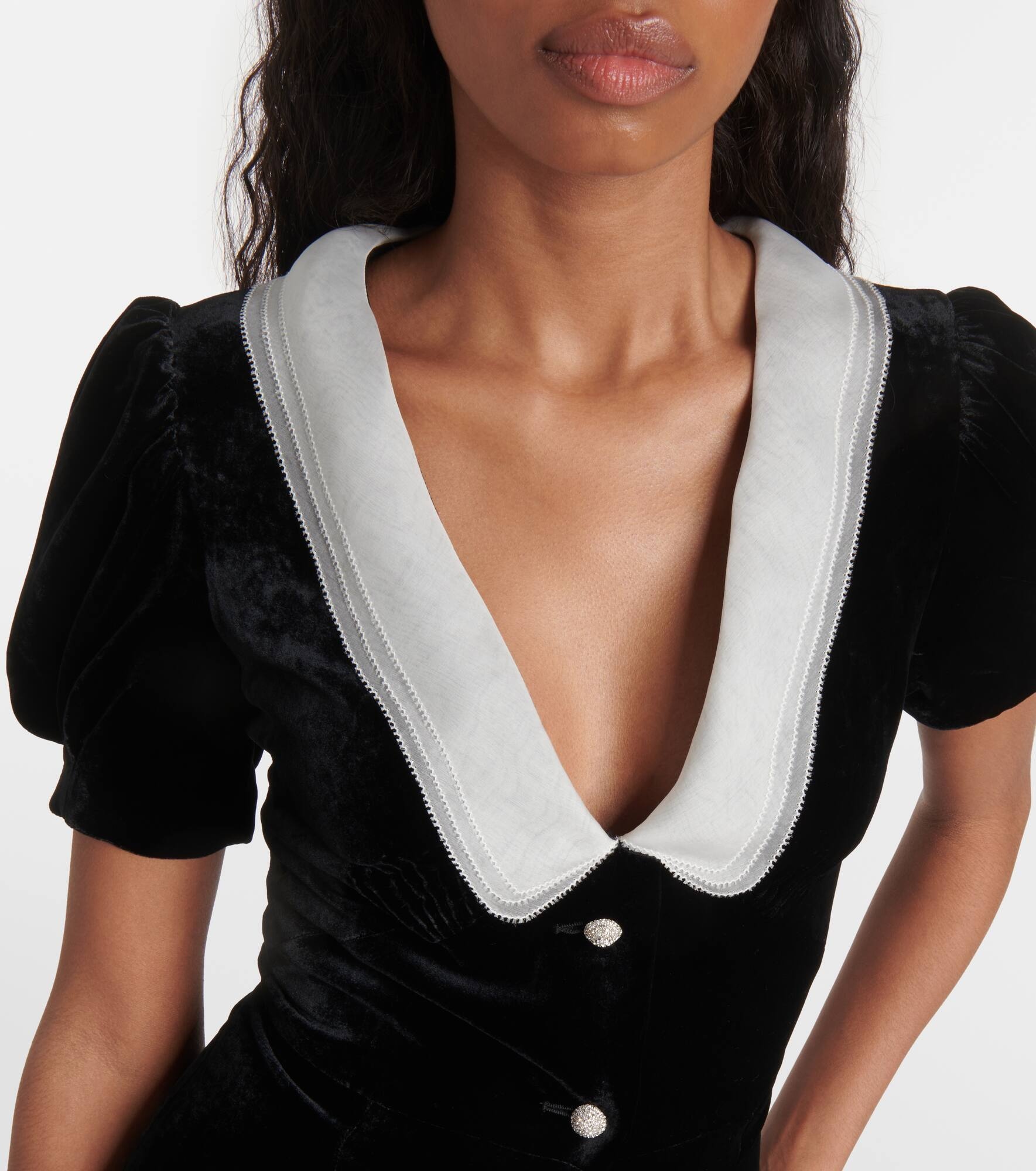 V-neck organza-trimmed velvet minidress - 4
