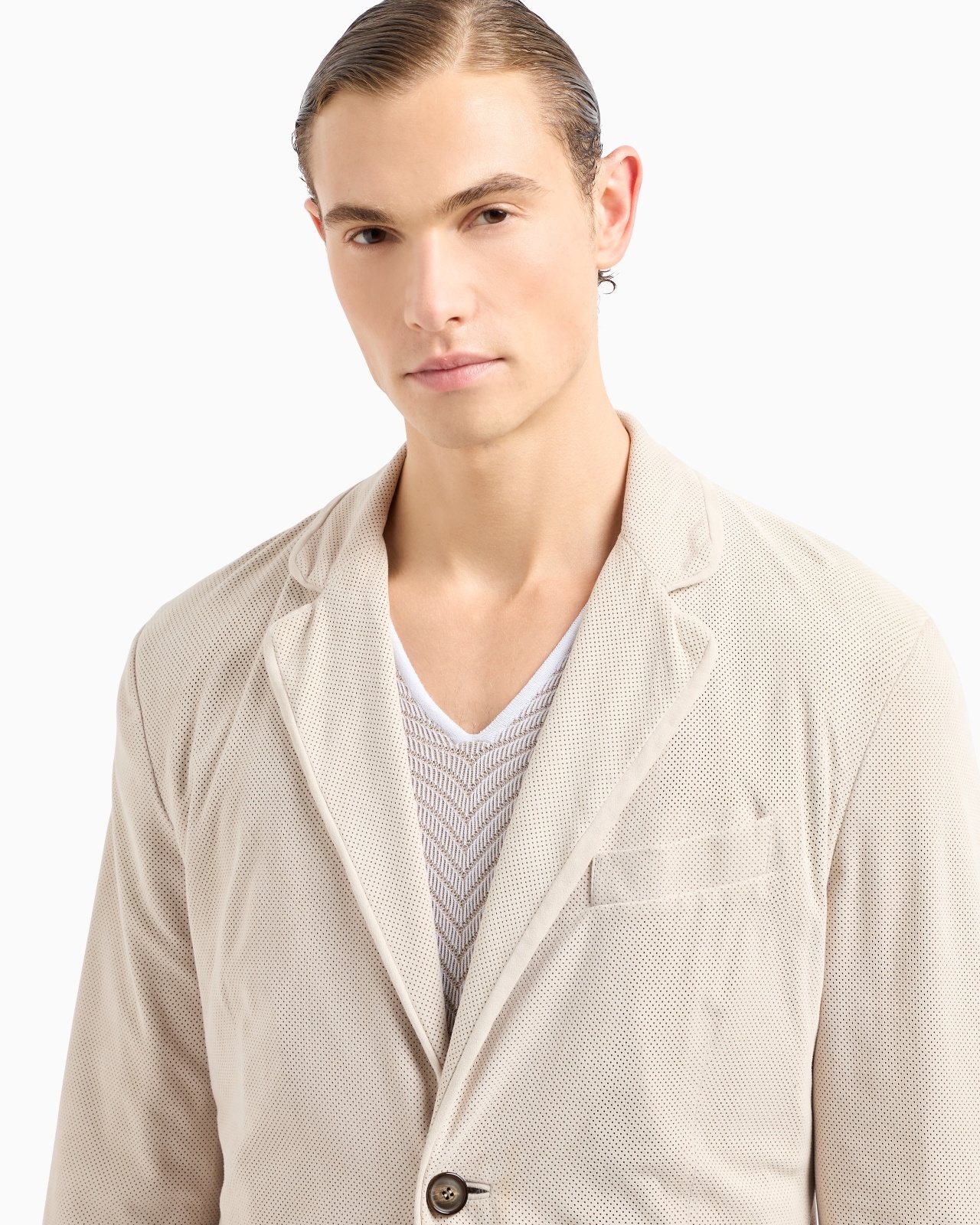 SINGLE-BREASTED JACKET IN PERFORATED SUEDE - 5