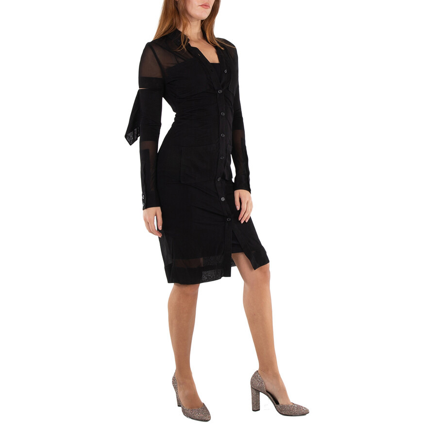 Burberry Cut-Out Long Sleeve Semi-Sheer Shirt Dress - 2