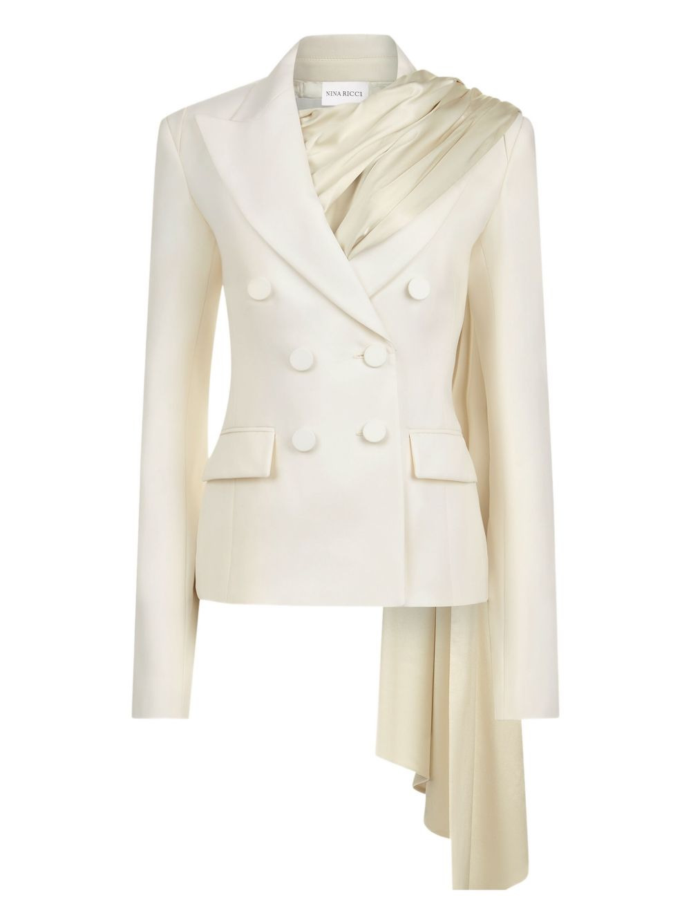 draped-scarf double-breasted blazer - 1