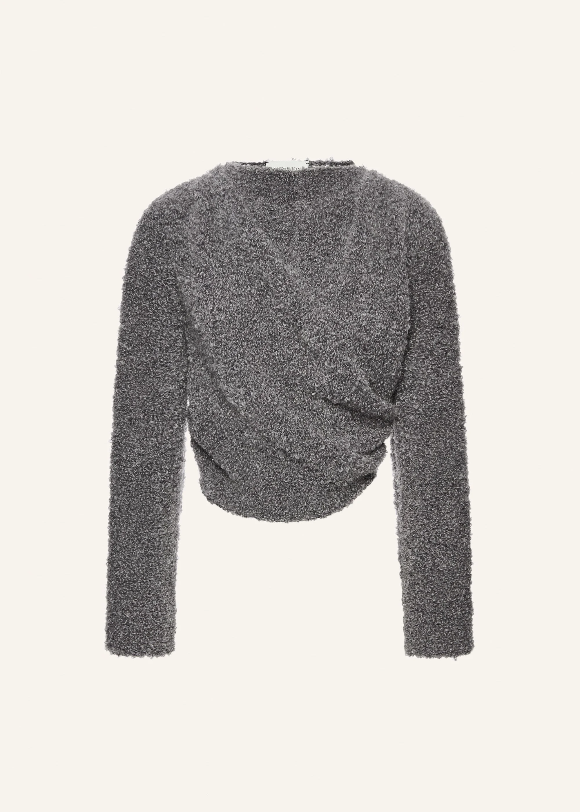 Bouclé draped knit top in grey - 1