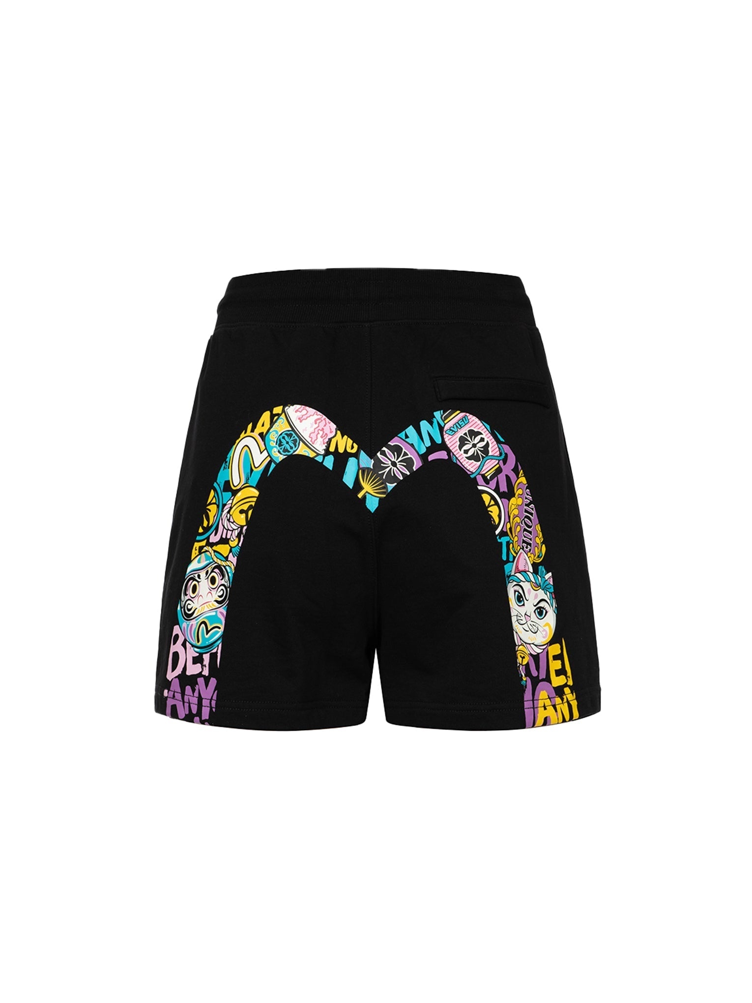 Color-blocking Daruma and Fortune Cat Daicock Print Loose Fit Sweat Shorts - 12