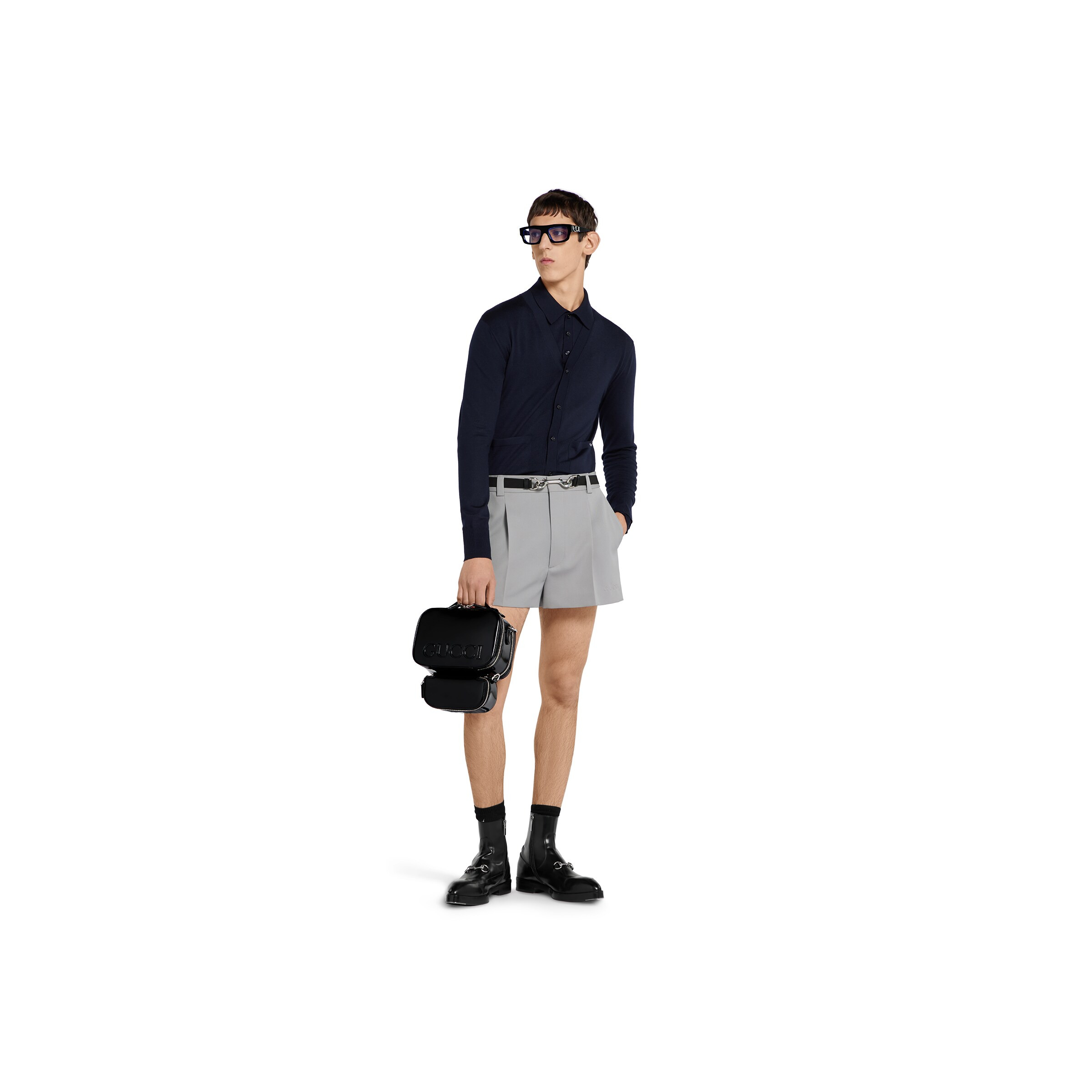 Fine wool knit polo top with intarsia - 2