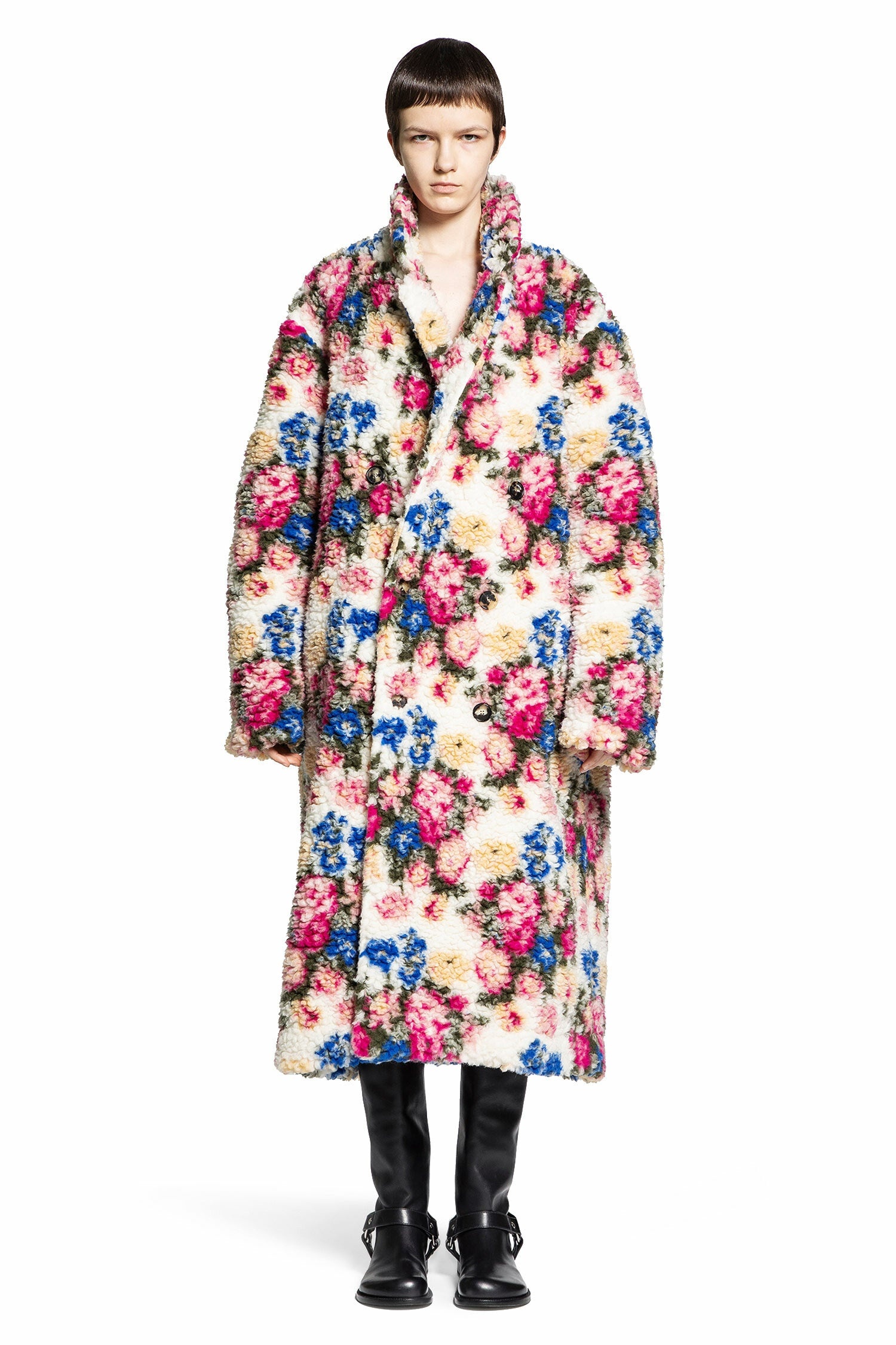 Flower-Fleece-Double-Breasted-Coat - 1