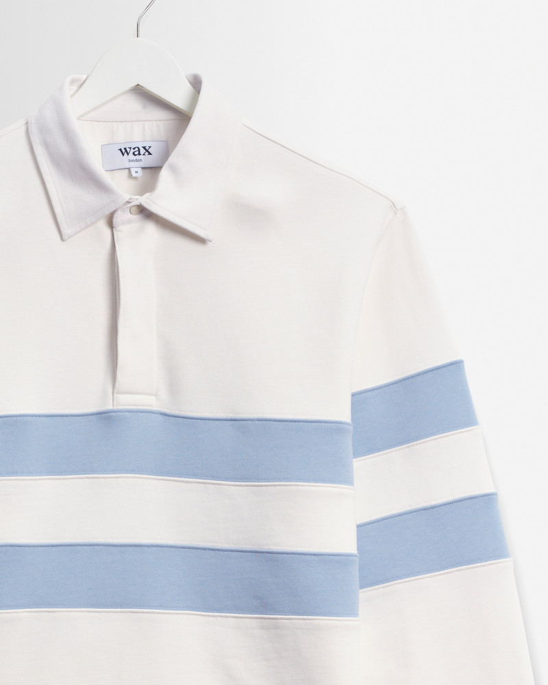 Rowhill - Ecru And Light Blue Stripe Loopback Rugby Shirt 5