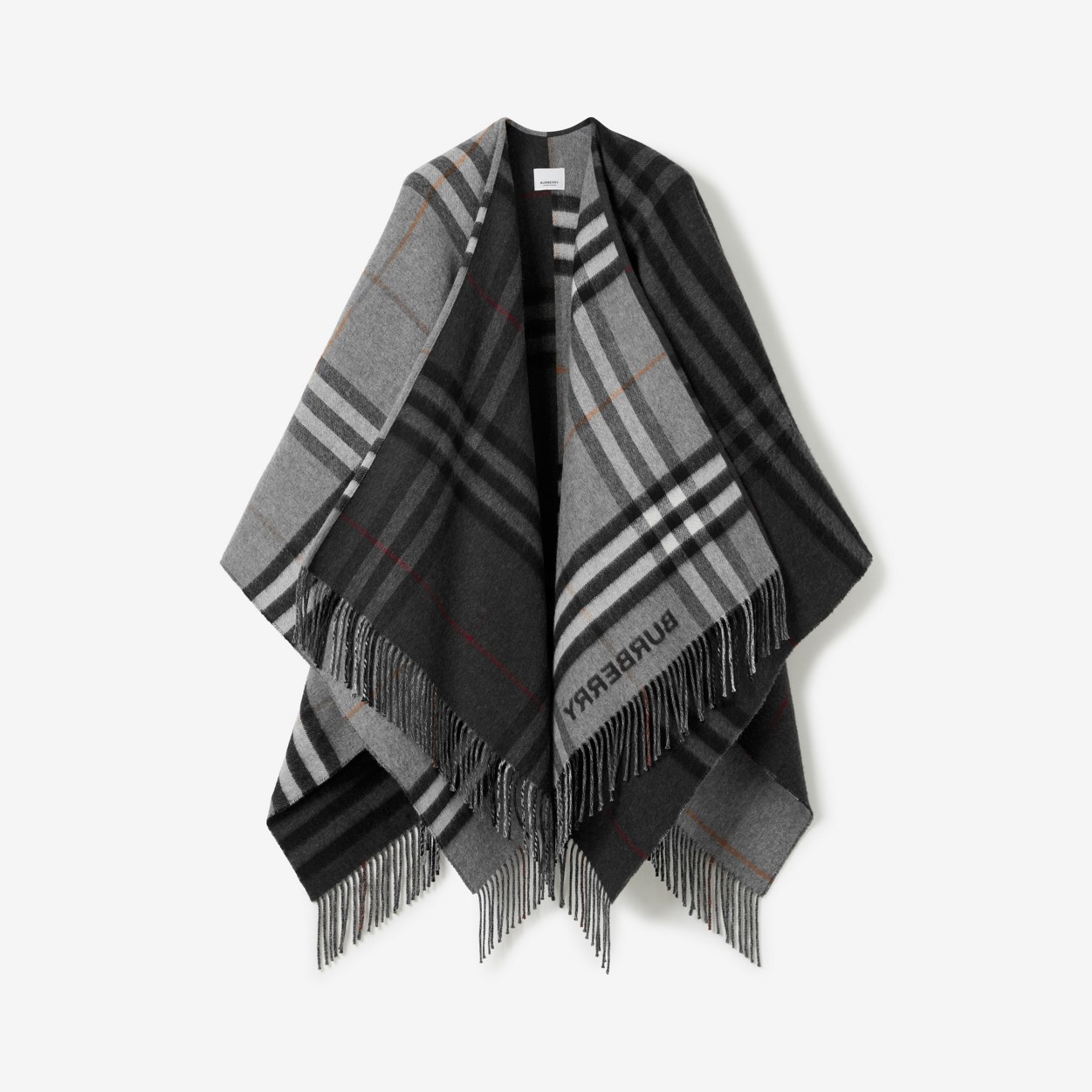 Contrast Check Wool Cashmere Jacquard Cape - 1