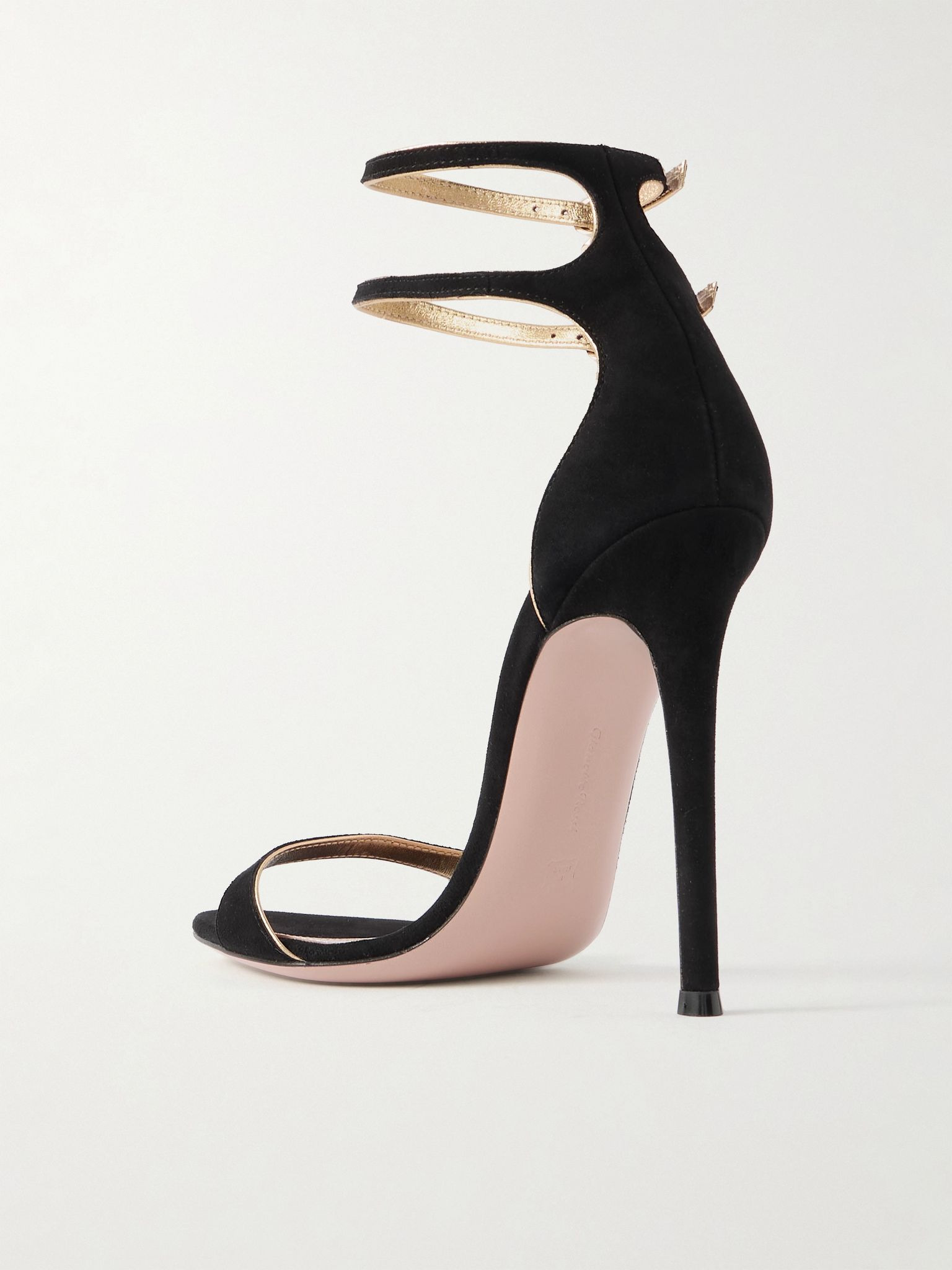 110 metallic leather-trimmed suede sandals Black - 3