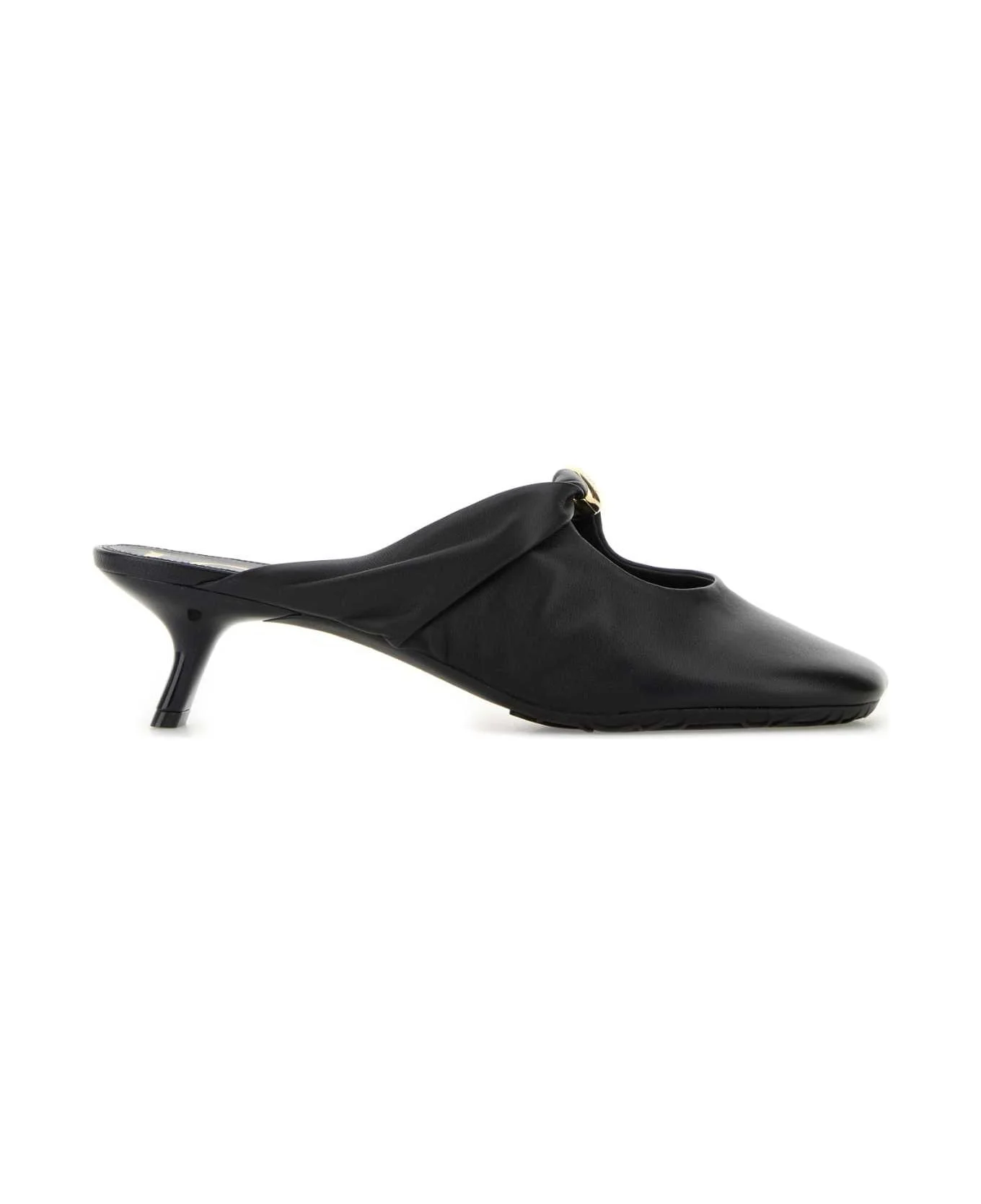 Black Nappa Leather Pebble Mules - 1