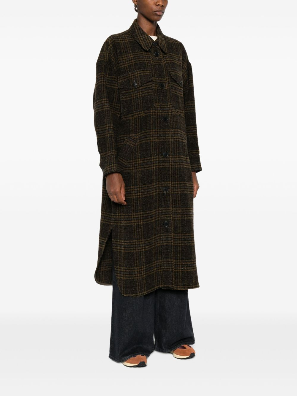 checked wool single-breasted coat - 3