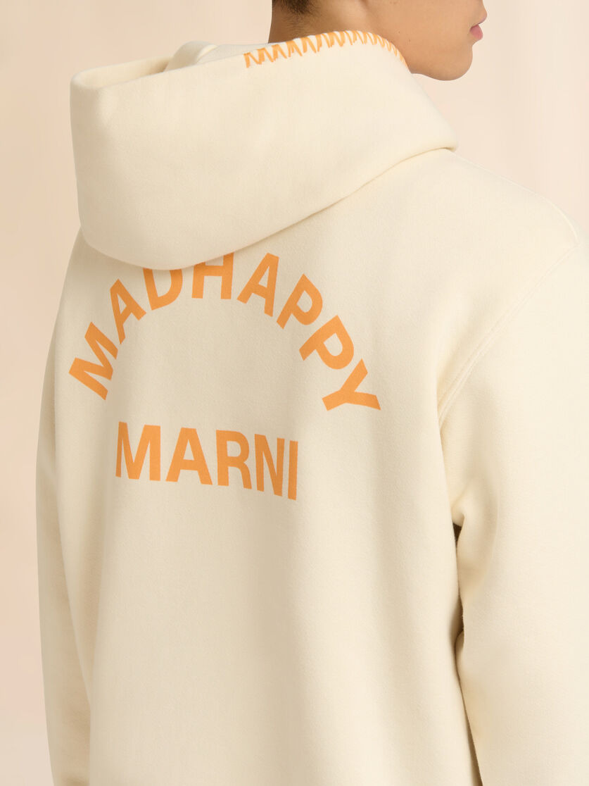 MARNI + MADHAPPY CREAM COTTON HOODIE WITH ARCH LOGO PRINT - 5