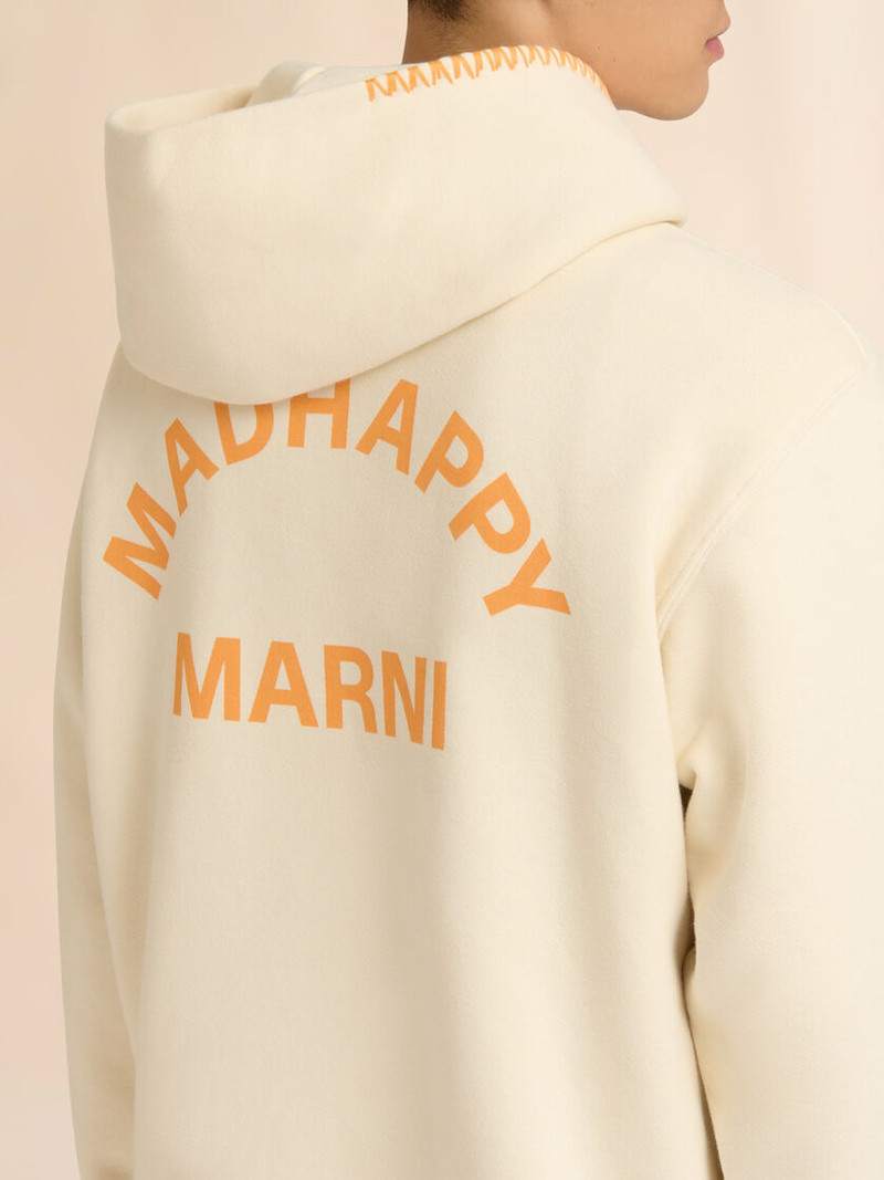 MARNI + MADHAPPY CREAM COTTON HOODIE WITH ARCH LOGO PRINT 5
