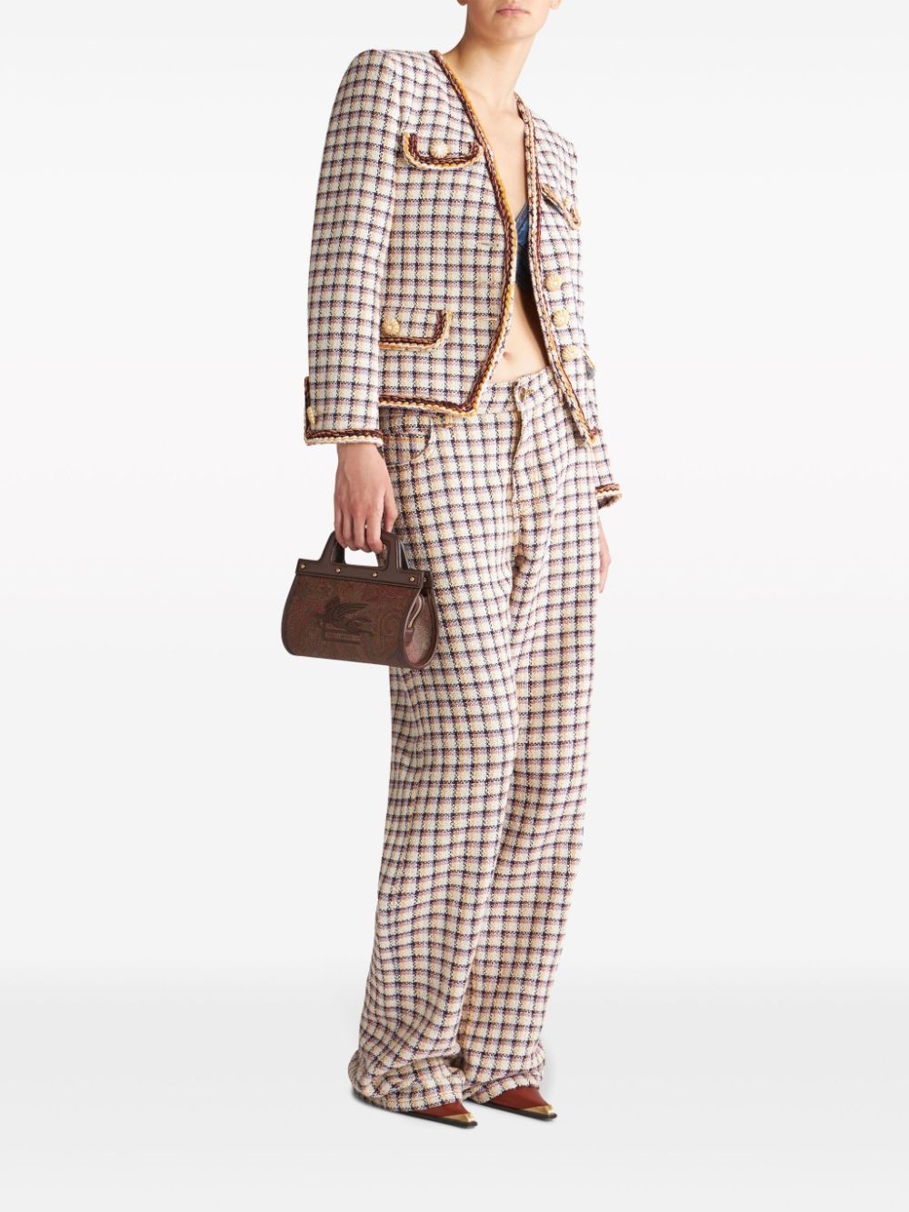 check-jacquard wide-leg trousers - 2