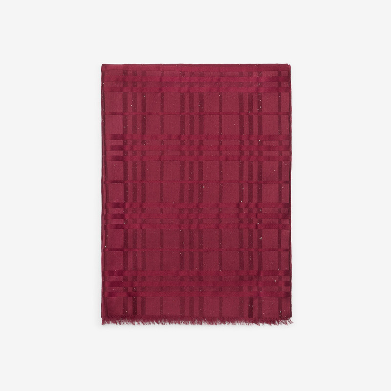 Wide Check Silk Wool Cashmere Scarf 1