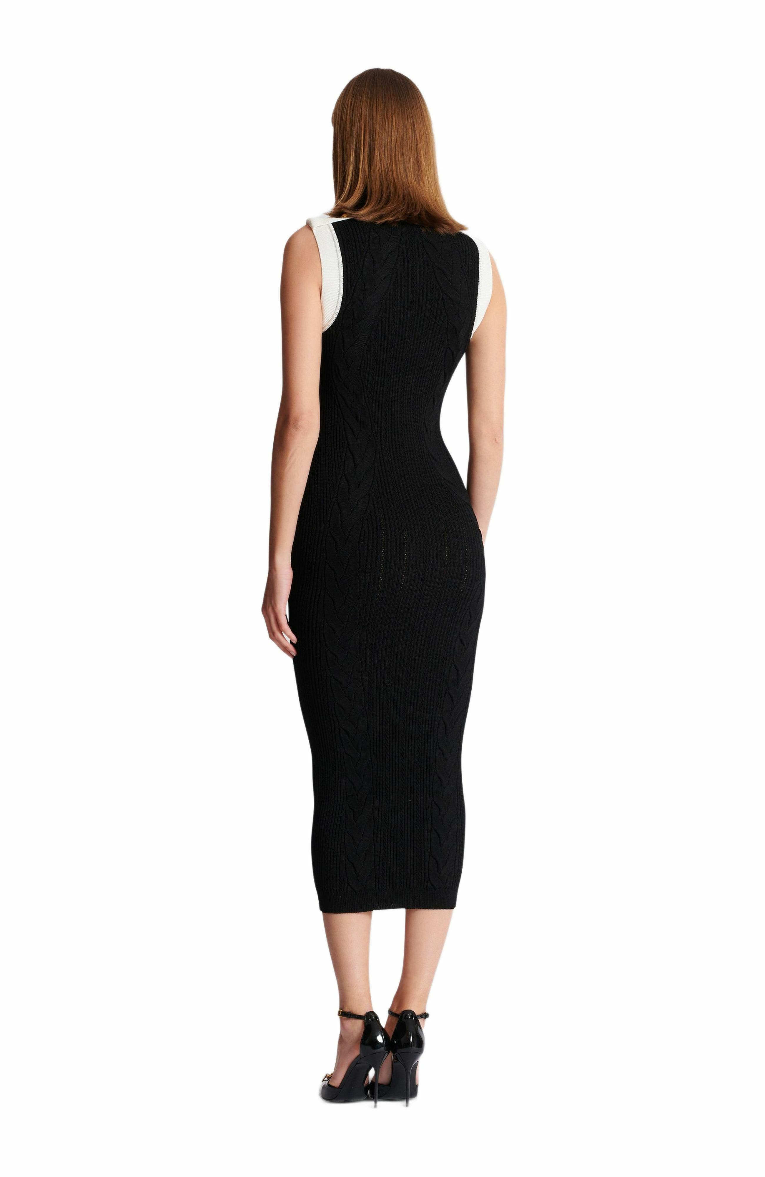Balmain Long two-tone cable-knit dress in Black at Nordstrom - 3
