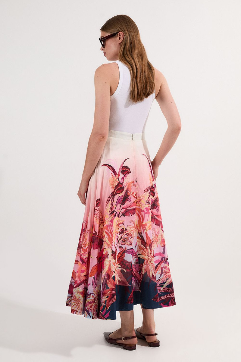 Tropical Floral Silk Cotton Woven Prom Skirt 6