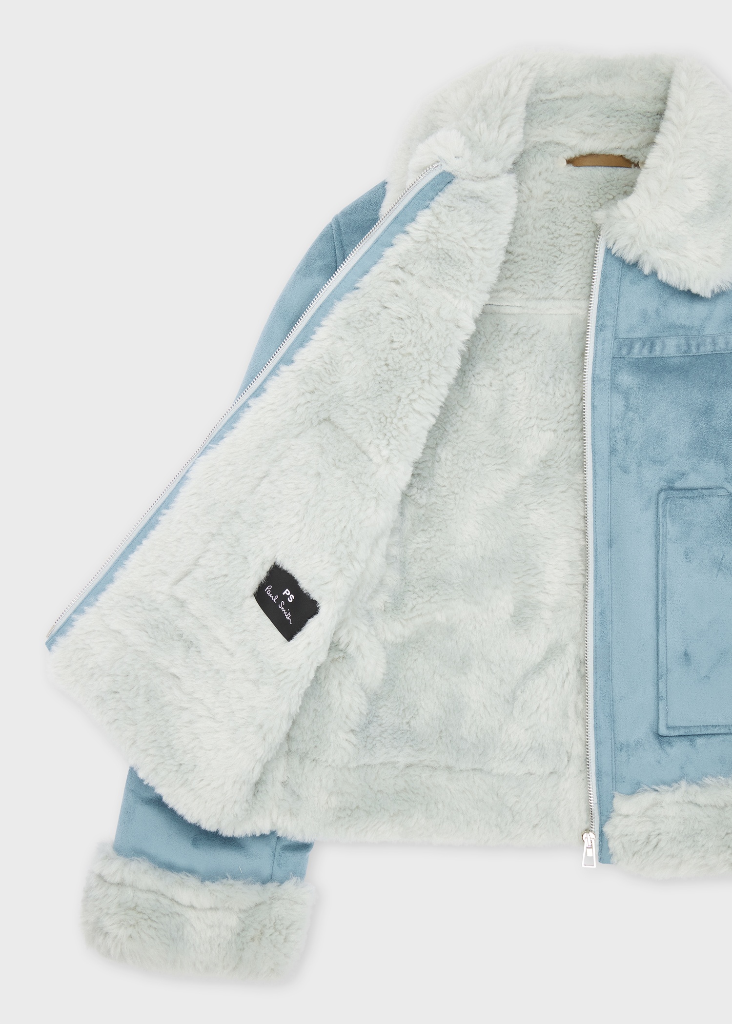 Women's Light Blue Bonded Faux Fur Aviator Jacket - 4